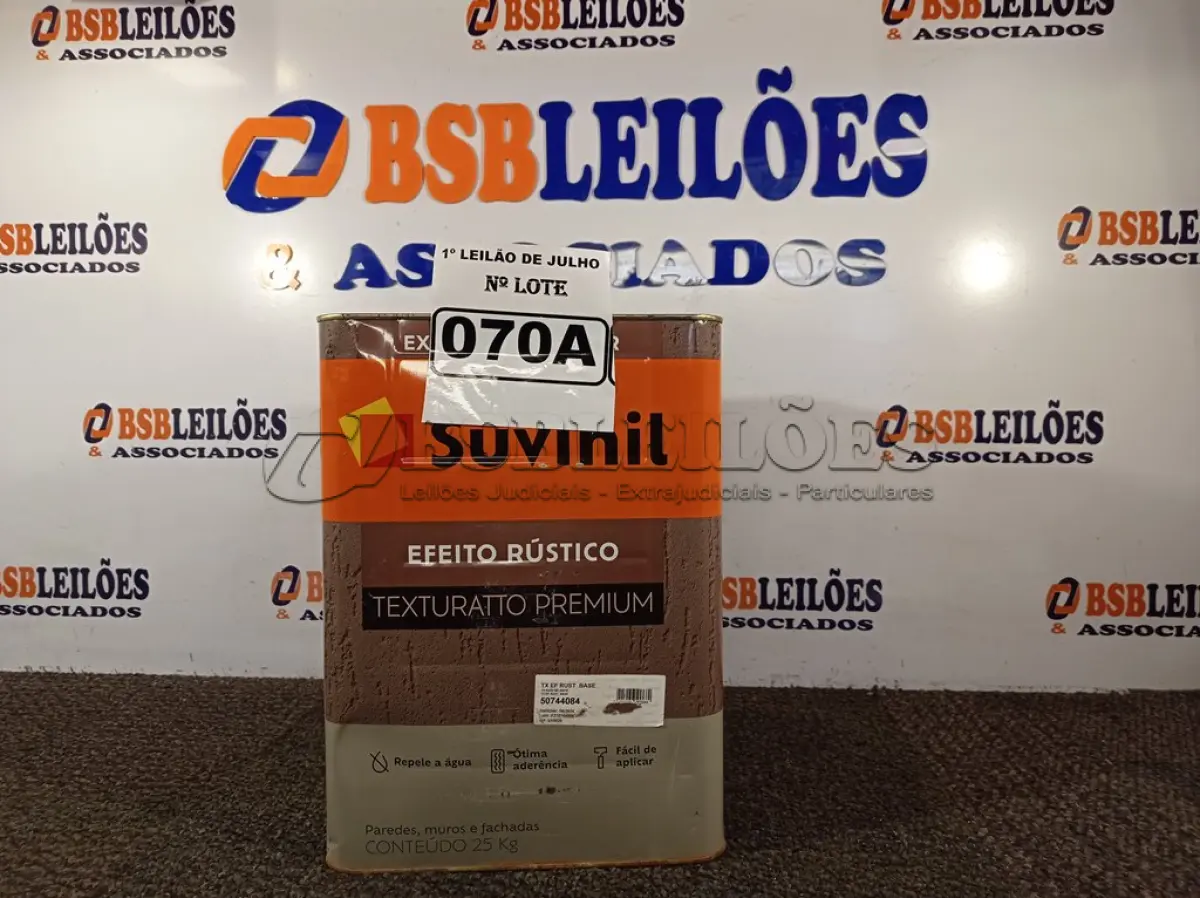 LOTE 070 - 01 LATA DE TINTA TEXTURATTO PREMIUM EFEITO RÚSTICO EXTERIOR/INTERIOR SUVINIL 25KG. (NO ESTADO) ATENÇÃO! FAZER A VISITAÇÃO ANTES DE ARREMATAR, NÃO SABEMOS SE FUNCIONA. LEILÃO NÃO TEM GARANTIA E NEM DEVOLUÇÃO, SUJEITO A POSSÍVEIS AVARIAS VISÍVEIS/OCULTAS E/OU AUSÊNCIA DE COMPONENTES.