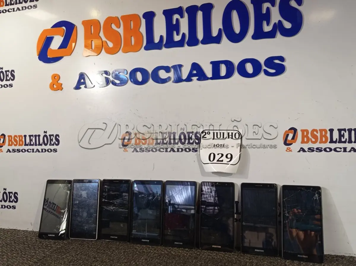 LOTE 029 - 08 APARELHOS CELULARES MARCA POSITIVO. (NO ESTADO) ATENÇÃO! FAZER A VISITAÇÃO ANTES DE ARREMATAR, NÃO SABEMOS SE FUNCIONA. LEILÃO NÃO TEM GARANTIA E NEM DEVOLUÇÃO, SUJEITO A POSSÍVEIS AVARIAS VISÍVEIS/OCULTAS E/OU AUSÊNCIA DE COMPONENTES.