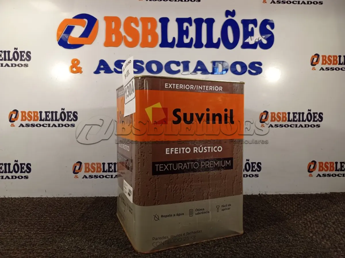 LOTE 130 - 01 LATA DE TINTA TEXTURATTO PREMIUM EFEITO RÚSTICO EXTERIOR/INTERIOR SUVINIL 25KG. (NO ESTADO) ATENÇÃO! FAZER A VISITAÇÃO ANTES DE ARREMATAR, NÃO SABEMOS SE FUNCIONA. LEILÃO NÃO TEM GARANTIA E NEM DEVOLUÇÃO, SUJEITO A POSSÍVEIS AVARIAS VISÍVEIS/OCULTAS E/OU AUSÊNCIA DE COMPONENTES.