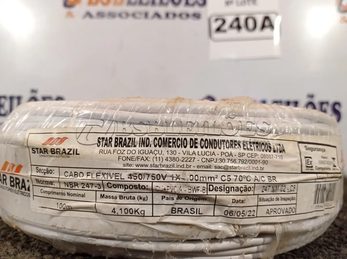 LOTE 240 - 01 ROLO CABO FLEXÍVEL 1×4MM NA COR BRANCA. (NO ESTADO) ATENÇÃO! FAZER A VISITAÇÃO ANTES DE ARREMATAR, NÃO SABEMOS SE FUNCIONA. LEILÃO NÃO TEM GARANTIA E NEM DEVOLUÇÃO, SUJEITO A POSSÍVEIS AVARIAS VISÍVEIS/OCULTAS E/OU AUSÊNCIA DE COMPONENTES.