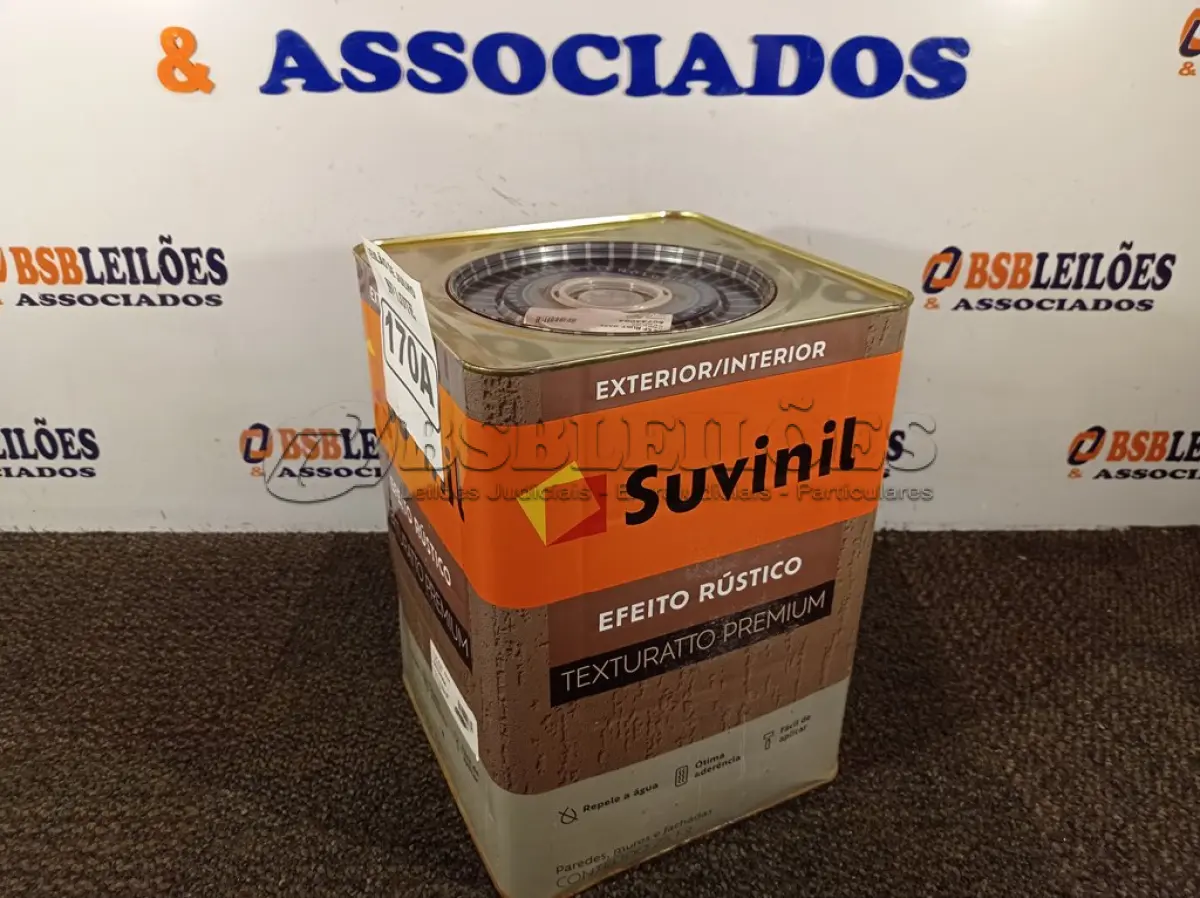 LOTE 170 - 01 LATA DE TINTA TEXTURATTO PREMIUM EFEITO RÚSTICO EXTERIOR/INTERIOR SUVINIL 25KG. (NO ESTADO) ATENÇÃO! FAZER A VISITAÇÃO ANTES DE ARREMATAR, NÃO SABEMOS SE FUNCIONA. LEILÃO NÃO TEM GARANTIA E NEM DEVOLUÇÃO, SUJEITO A POSSÍVEIS AVARIAS VISÍVEIS/OCULTAS E/OU AUSÊNCIA DE COMPONENTES.