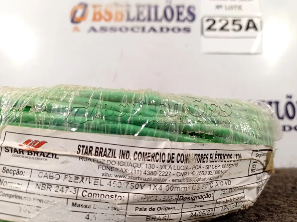 LOTE 225 - 01 ROLO CABO FLEXÍVEL 1×4MM NA COR VERDE. (NO ESTADO) ATENÇÃO! FAZER A VISITAÇÃO ANTES DE ARREMATAR, NÃO SABEMOS SE FUNCIONA. LEILÃO NÃO TEM GARANTIA E NEM DEVOLUÇÃO, SUJEITO A POSSÍVEIS AVARIAS VISÍVEIS/OCULTAS E/OU AUSÊNCIA DE COMPONENTES.