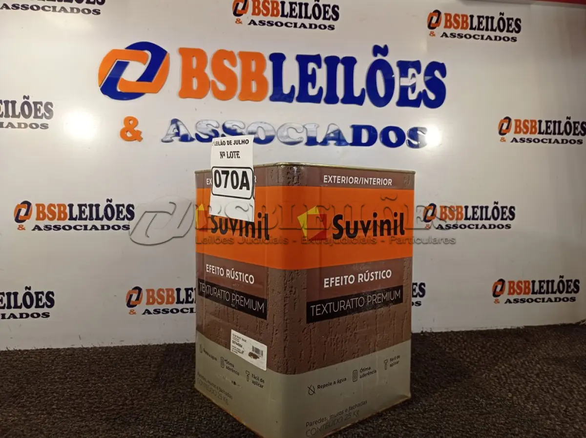 LOTE 070 - 01 LATA DE TINTA TEXTURATTO PREMIUM EFEITO RÚSTICO EXTERIOR/INTERIOR SUVINIL 25KG. (NO ESTADO) ATENÇÃO! FAZER A VISITAÇÃO ANTES DE ARREMATAR, NÃO SABEMOS SE FUNCIONA. LEILÃO NÃO TEM GARANTIA E NEM DEVOLUÇÃO, SUJEITO A POSSÍVEIS AVARIAS VISÍVEIS/OCULTAS E/OU AUSÊNCIA DE COMPONENTES.