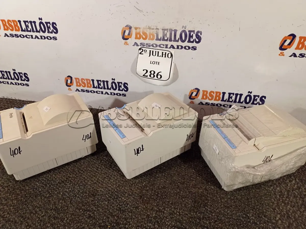 LOTE 286 - 03 IMPRESSORAS NÃO FISCAIS (NO ESTADO) ATENÇÃO! FAZER A VISITAÇÃO ANTES DE ARREMATAR, NÃO SABEMOS SE FUNCIONA. LEILÃO NÃO TEM GARANTIA E NEM DEVOLUÇÃO, SUJEITO A POSSÍVEIS AVARIAS VISÍVEIS/OCULTAS E/OU AUSÊNCIA DE COMPONENTES.