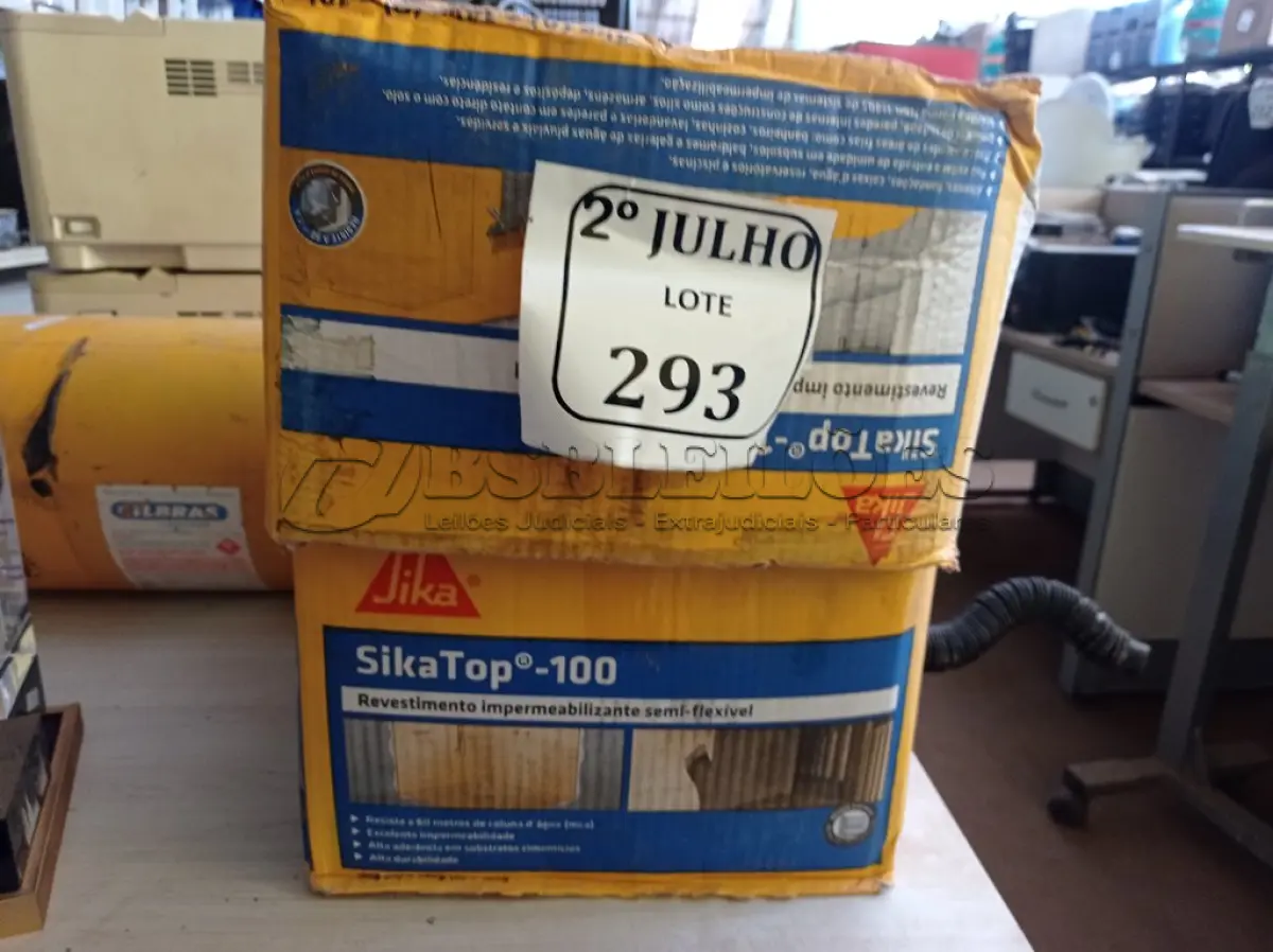 LOTE 293 - 02 CAIXAS COM REVESTIMENTO IMPERMEABILIZANTE SEMIFLEXÍVEL SIKA TOP -100 (NO ESTADO) ATENÇÃO! FAZER A VISITAÇÃO ANTES DE ARREMATAR, NÃO SABEMOS SE FUNCIONA. LEILÃO NÃO TEM GARANTIA E NEM DEVOLUÇÃO, SUJEITO A POSSÍVEIS AVARIAS VISÍVEIS/OCULTAS E/OU AUSÊNCIA DE COMPONENTES.