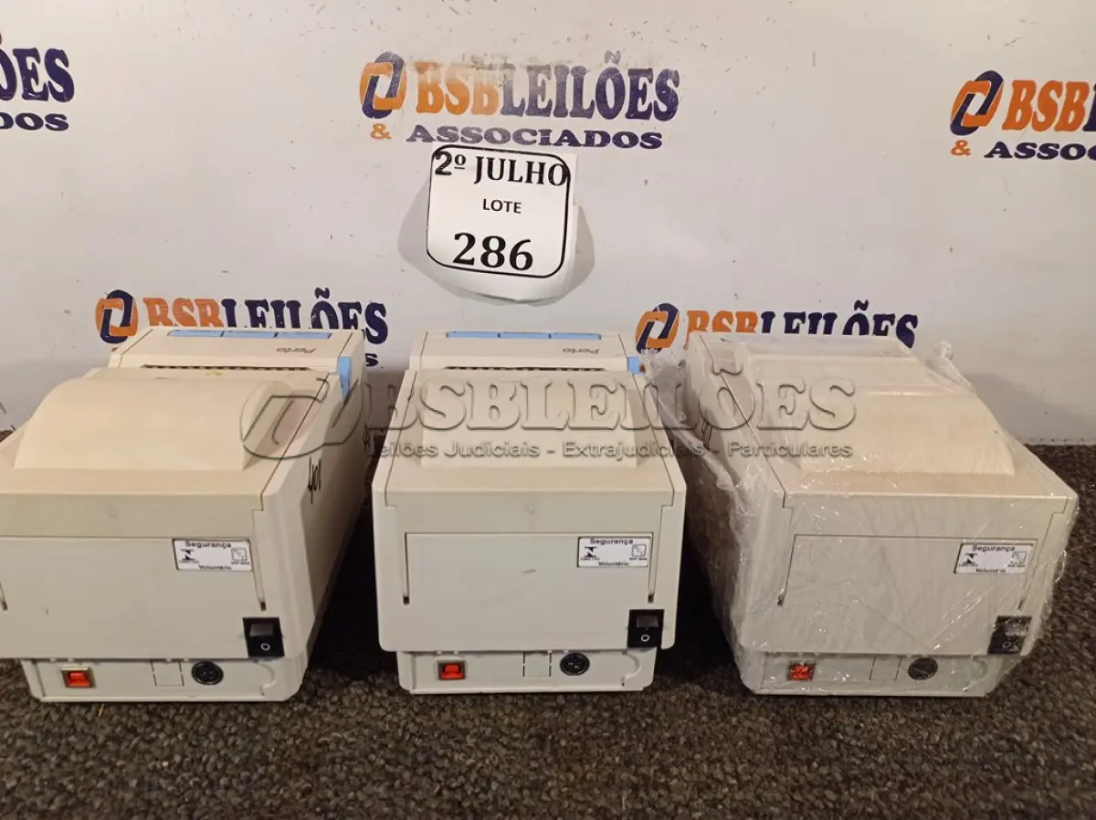LOTE 286 - 03 IMPRESSORAS NÃO FISCAIS (NO ESTADO) ATENÇÃO! FAZER A VISITAÇÃO ANTES DE ARREMATAR, NÃO SABEMOS SE FUNCIONA. LEILÃO NÃO TEM GARANTIA E NEM DEVOLUÇÃO, SUJEITO A POSSÍVEIS AVARIAS VISÍVEIS/OCULTAS E/OU AUSÊNCIA DE COMPONENTES.