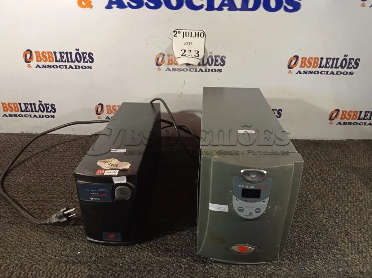 LOTE 213 - 02 NOBREAKS (NO ESTADO) ATENÇÃO! FAZER A VISITAÇÃO ANTES DE ARREMATAR, NÃO SABEMOS SE FUNCIONA. LEILÃO NÃO TEM GARANTIA E NEM DEVOLUÇÃO, SUJEITO A POSSÍVEIS AVARIAS VISÍVEIS/OCULTAS E/OU AUSÊNCIA DE COMPONENTES.