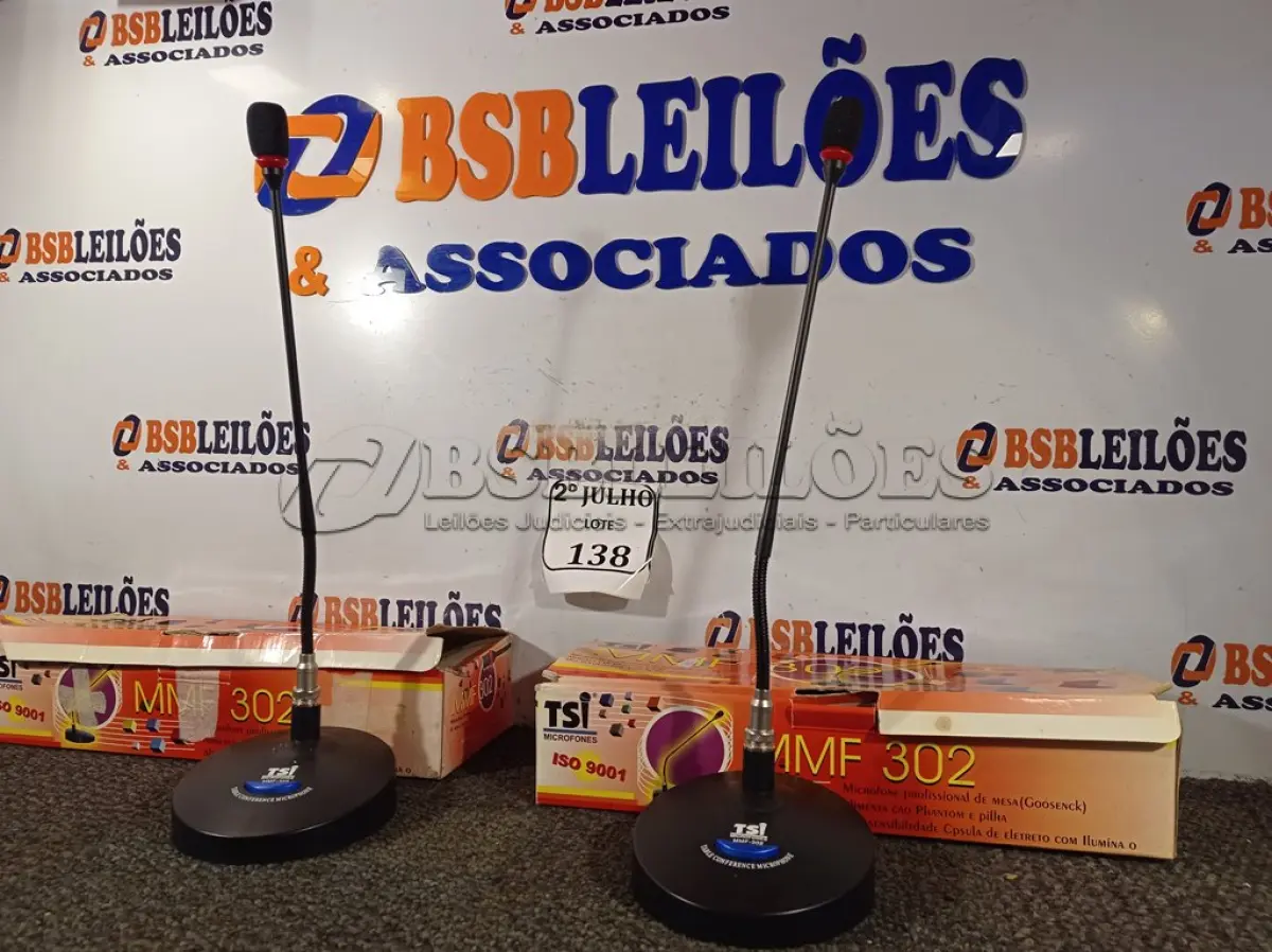 LOTE 138 - 02 MICROFONES DE MESA PROFISSIONAL MMF 302. (NO ESTADO) ATENÇÃO! FAZER A VISITAÇÃO ANTES DE ARREMATAR, NÃO SABEMOS SE FUNCIONA. LEILÃO NÃO TEM GARANTIA E NEM DEVOLUÇÃO, SUJEITO A POSSÍVEIS AVARIAS VISÍVEIS/OCULTAS E/OU AUSÊNCIA DE COMPONENTES.