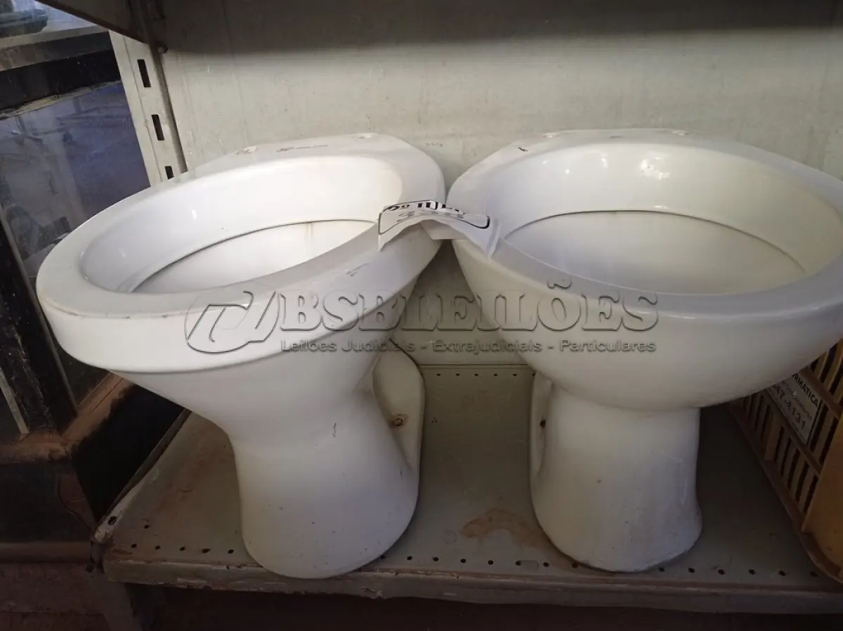 LOTE 338 - 02 VASOS SANITÁRIOS (NO ESTADO) ATENÇÃO! FAZER A VISITAÇÃO ANTES DE ARREMATAR, NÃO SABEMOS SE FUNCIONA. LEILÃO NÃO TEM GARANTIA E NEM DEVOLUÇÃO, SUJEITO A POSSÍVEIS AVARIAS VISÍVEIS/OCULTAS E/OU AUSÊNCIA DE COMPONENTES.