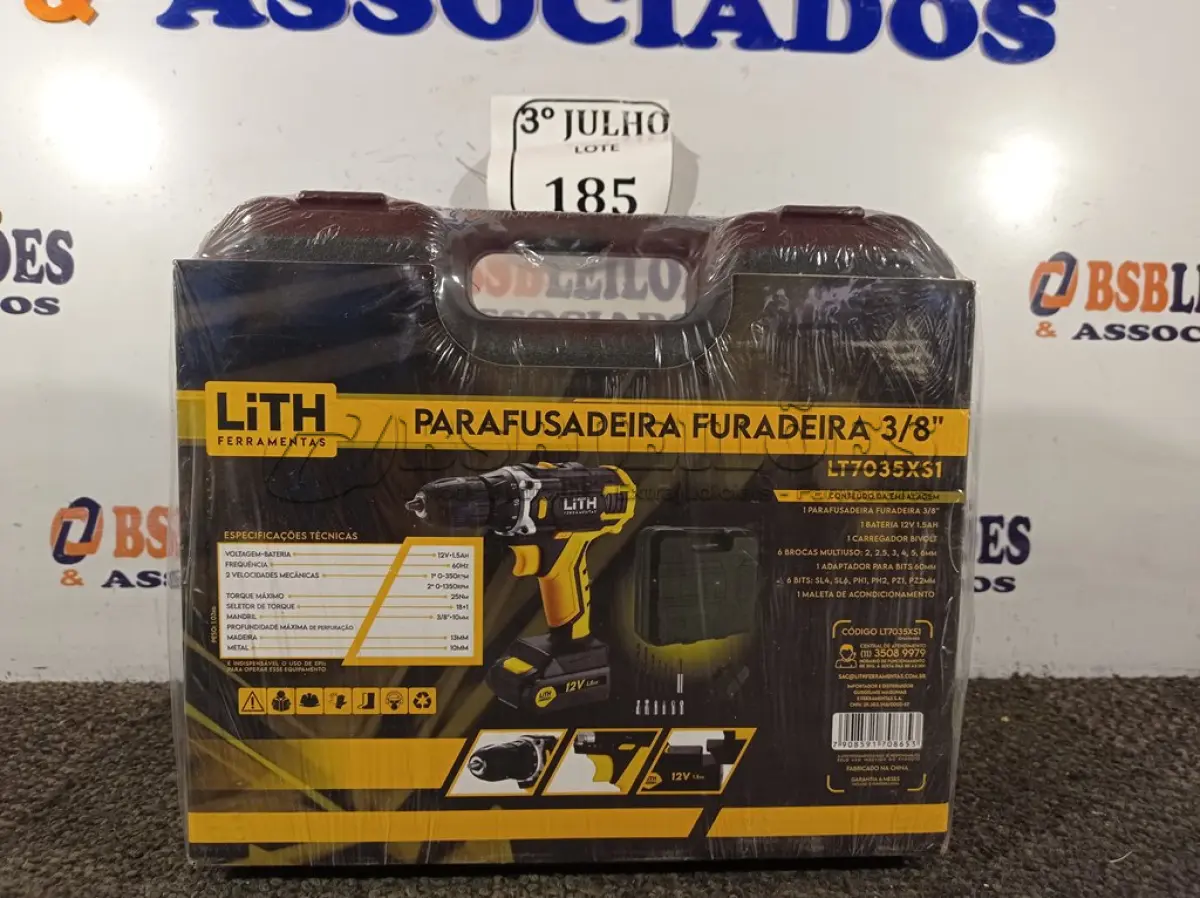 LOTE 185 - 01 FURADEIRA/PARAFUSADEIRA 12 V 3/8 MARCA LITH NOVA. (NO ESTADO)