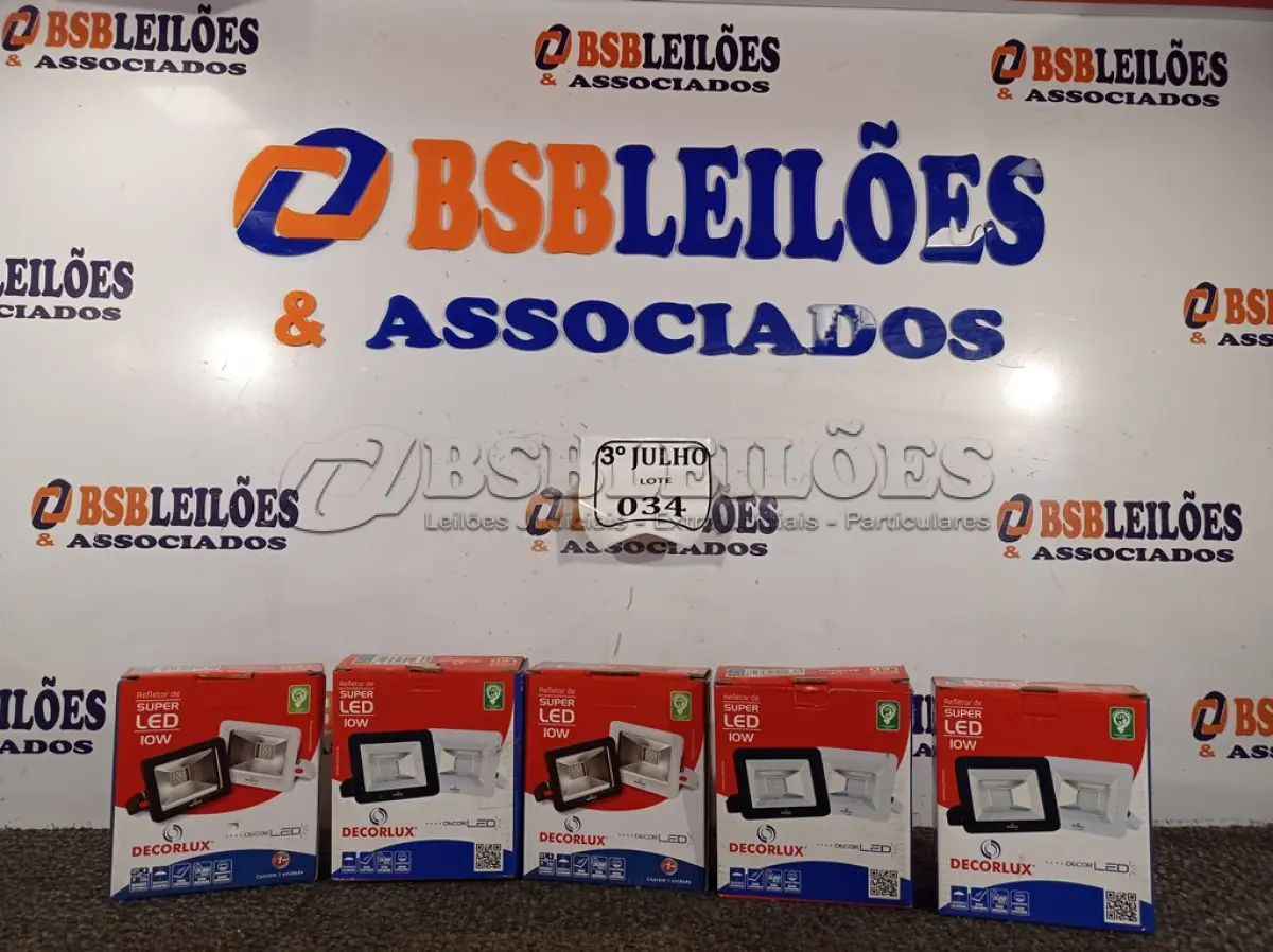 LOTE 034 - 05 REFLETORES DECORLED SUPERLED 220V 10W LUZ BRANCA – DECORLUX NOVO. (NO ESTADO) 
