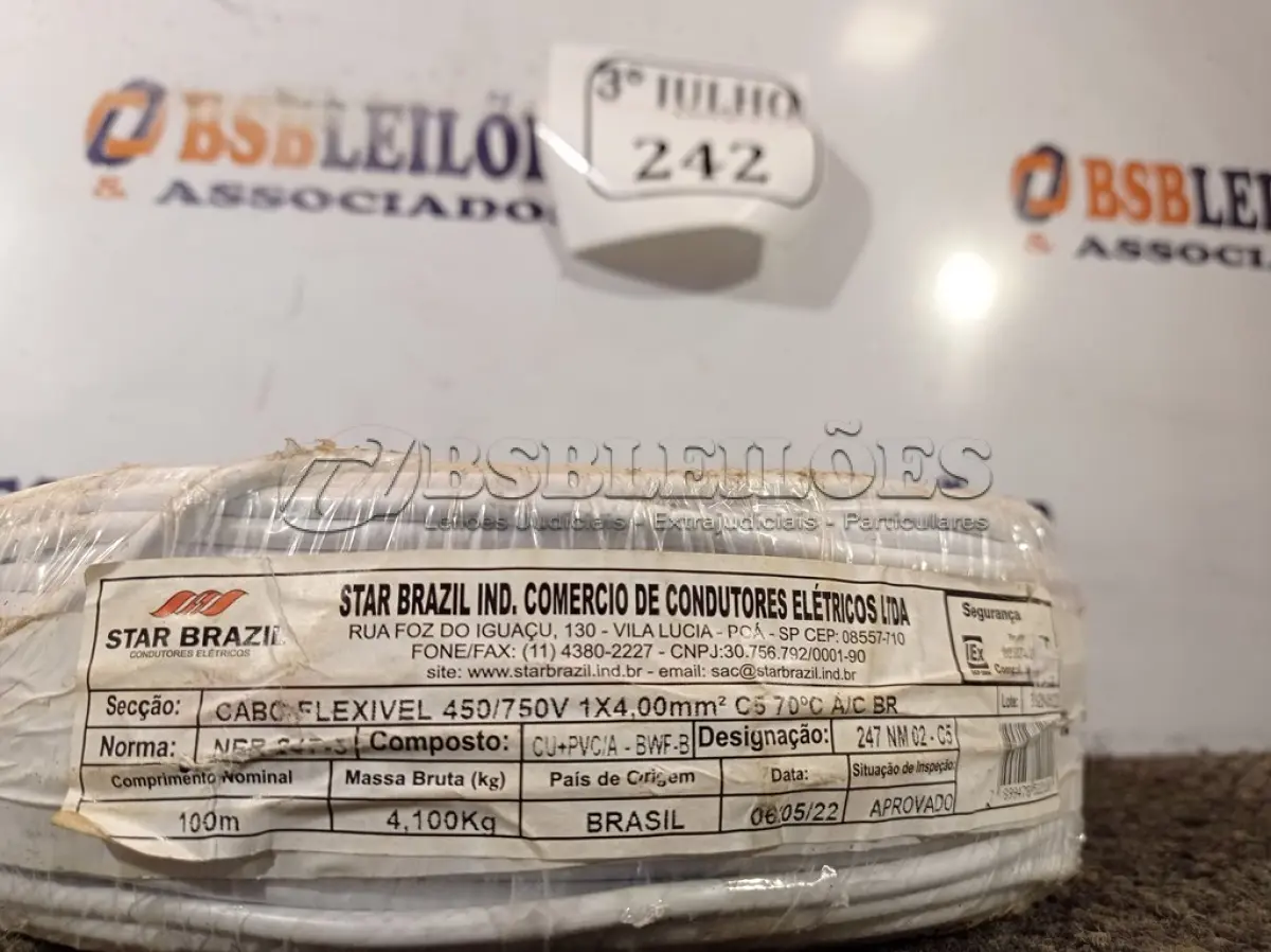 LOTE 242 - 01 ROLO DE CABO FLEXÍVEL 1×4,00MM NA COR BRANCA. (NO ESTADO) ATENÇÃO! FAZER A VISITAÇÃO ANTES DE ARREMATAR, NÃO SABEMOS SE FUNCIONA. LEILÃO NÃO TEM GARANTIA E NEM DEVOLUÇÃO, SUJEITO A POSSÍVEIS AVARIAS VISÍVEIS/OCULTAS E/OU AUSÊNCIA DE COMPONENTES.