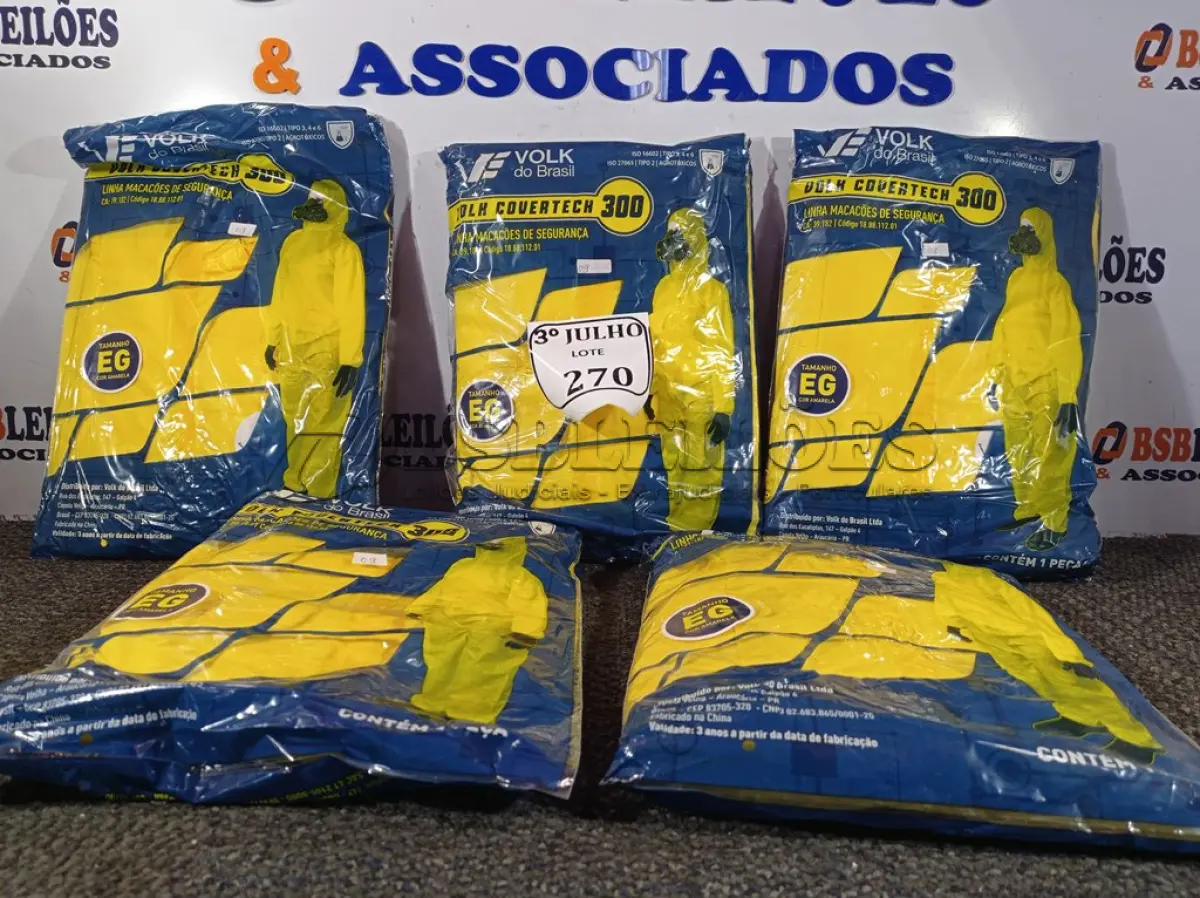 LOTE 270 - 01 LOTE COM 05 MACACÕES VOLH COVERTECH 300 TAMANHO EG NA COR AMARELA. (NOVO) (NO ESTADO) ATENÇÃO! FAZER A VISITAÇÃO ANTES DE ARREMATAR, NÃO SABEMOS SE FUNCIONA. LEILÃO NÃO TEM GARANTIA E NEM DEVOLUÇÃO, SUJEITO A POSSÍVEIS AVARIAS VISÍVEIS/OCULTAS E/OU AUSÊNCIA DE COMPONENTES.