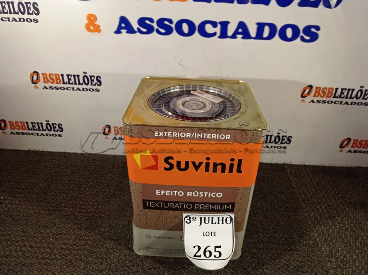 LOTE 265 - 01 LATA DE TINTA TEXTURATTO PREMIUM EFEITO RÚSTICO EXTERIOR/INTERIOR SUVINIL 25KG. (NO ESTADO) ATENÇÃO! FAZER A VISITAÇÃO ANTES DE ARREMATAR, NÃO SABEMOS SE FUNCIONA. LEILÃO NÃO TEM GARANTIA E NEM DEVOLUÇÃO, SUJEITO A POSSÍVEIS AVARIAS VISÍVEIS/OCULTAS E/OU AUSÊNCIA DE COMPONENTES.