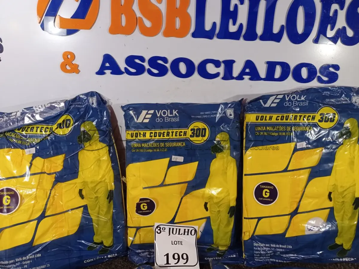 LOTE 199 - 01 LOTE COM 05 MACACÕES VOLH COVERTECH 300 TAMANHO G NA COR AMARELA. (NOVO) (NO ESTADO) ATENÇÃO! FAZER A VISITAÇÃO ANTES DE ARREMATAR, NÃO SABEMOS SE FUNCIONA. LEILÃO NÃO TEM GARANTIA E NEM DEVOLUÇÃO, SUJEITO A POSSÍVEIS AVARIAS VISÍVEIS/OCULTAS E/OU AUSÊNCIA DE COMPONENTES.