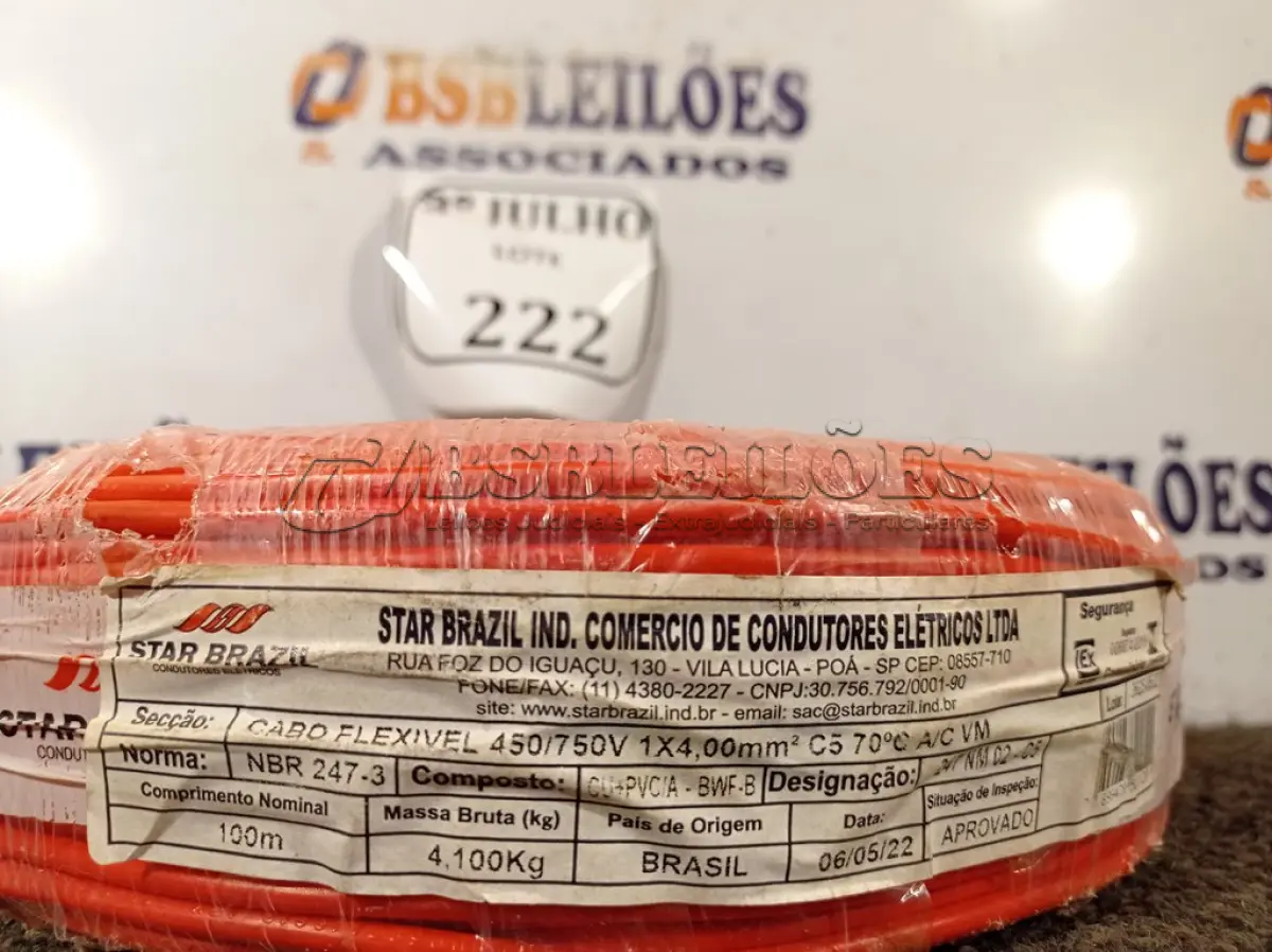 LOTE 222 - 01 ROLO DE CABO FLEXÍVEL 1×4,00MM NA COR VERMELHO. (NO ESTADO) ATENÇÃO! FAZER A VISITAÇÃO ANTES DE ARREMATAR, NÃO SABEMOS SE FUNCIONA. LEILÃO NÃO TEM GARANTIA E NEM DEVOLUÇÃO, SUJEITO A POSSÍVEIS AVARIAS VISÍVEIS/OCULTAS E/OU AUSÊNCIA DE COMPONENTES.