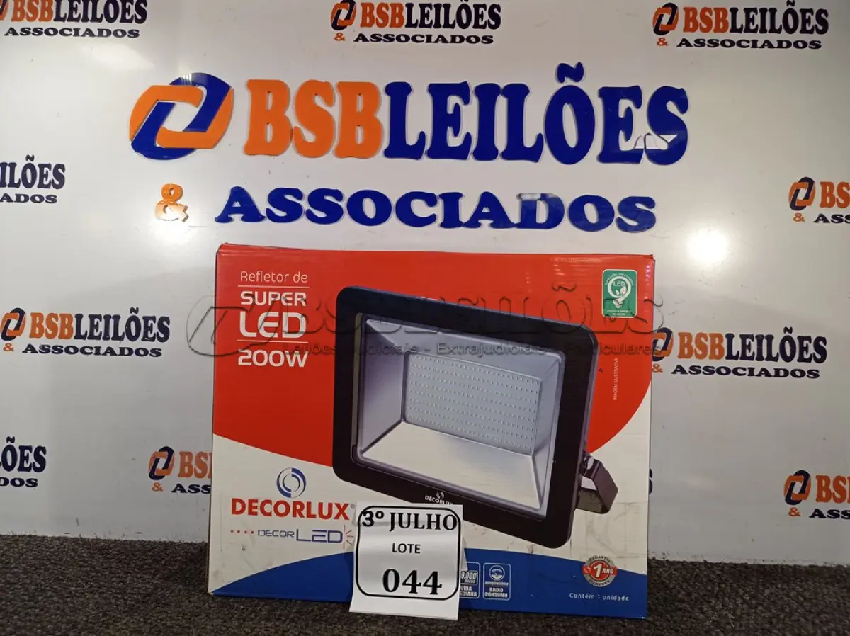 LOTE 044 - 01 REFLETORE DECORLED SUPERLED 220V 200W LUZ BRANCA - DECORLUX NOVO. (NO ESTADO)