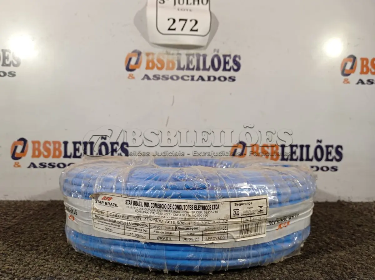 LOTE 272 - 01 ROLO DE CABO FLEXÍVEL 1×10,00MM NA COR AZUL. (NO ESTADO) ATENÇÃO! FAZER A VISITAÇÃO ANTES DE ARREMATAR, NÃO SABEMOS SE FUNCIONA. LEILÃO NÃO TEM GARANTIA E NEM DEVOLUÇÃO, SUJEITO A POSSÍVEIS AVARIAS VISÍVEIS/OCULTAS E/OU AUSÊNCIA DE COMPONENTES.