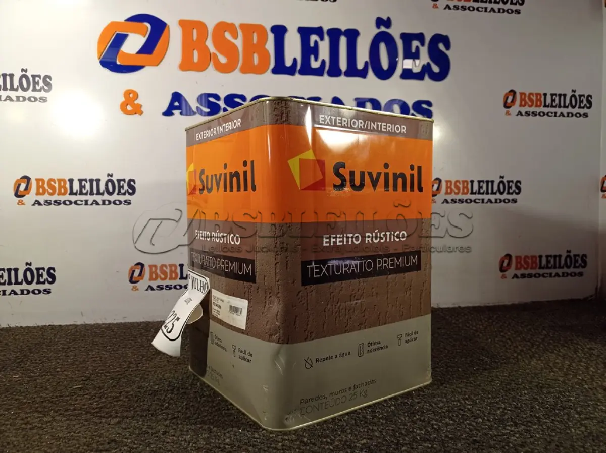 LOTE 225 - 01 LATA DE TINTA TEXTURATTO PREMIUM EFEITO RÚSTICO EXTERIOR/INTERIOR SUVINIL 25KG. (NO ESTADO) ATENÇÃO! FAZER A VISITAÇÃO ANTES DE ARREMATAR, NÃO SABEMOS SE FUNCIONA. LEILÃO NÃO TEM GARANTIA E NEM DEVOLUÇÃO, SUJEITO A POSSÍVEIS AVARIAS VISÍVEIS/OCULTAS E/OU AUSÊNCIA DE COMPONENTES.