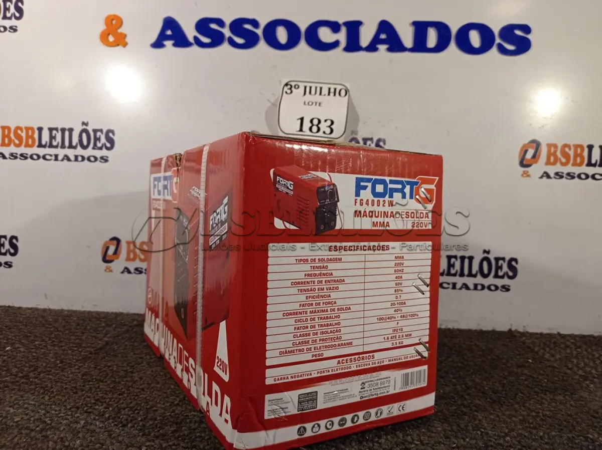LOTE 183 - 01 MÁQUINA DE SOLDA INVERSORA 220V MARCA FORTG NOVA. (NO ESTADO)