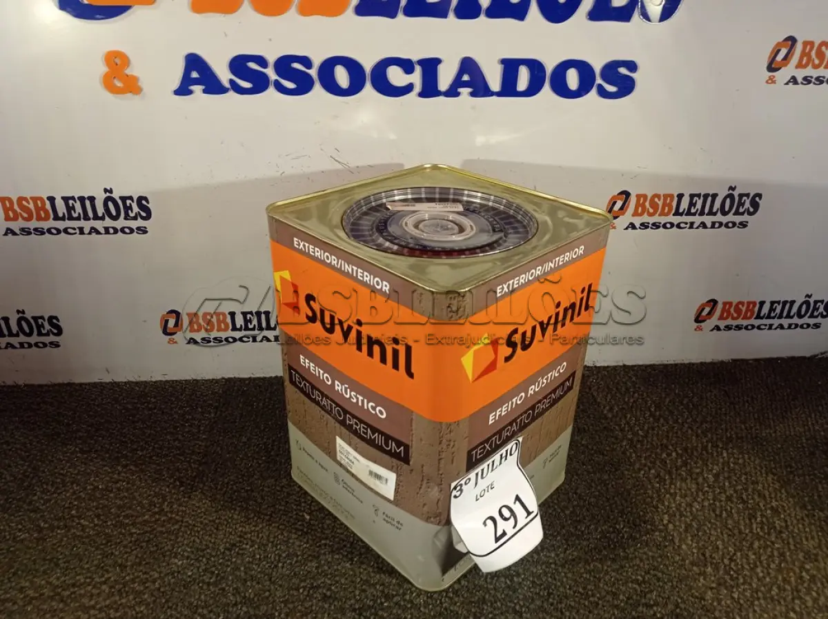 LOTE 291 - 01 LATA DE TINTA TEXTURATTO PREMIUM EFEITO RÚSTICO EXTERIOR/INTERIOR SUVINIL 25KG. (NO ESTADO) ATENÇÃO! FAZER A VISITAÇÃO ANTES DE ARREMATAR, NÃO SABEMOS SE FUNCIONA. LEILÃO NÃO TEM GARANTIA E NEM DEVOLUÇÃO, SUJEITO A POSSÍVEIS AVARIAS VISÍVEIS/OCULTAS E/OU AUSÊNCIA DE COMPONENTES.