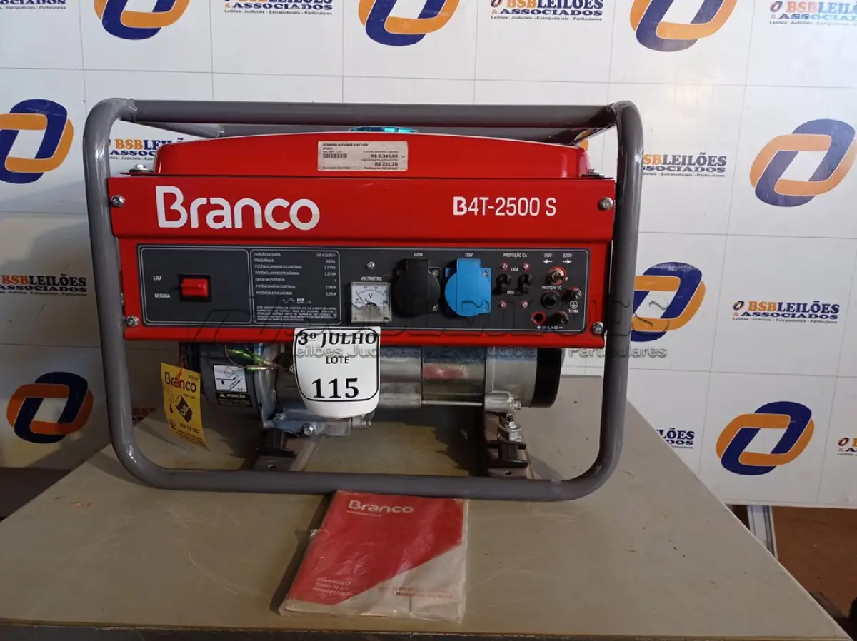 LOTE 115 - 01 GERADOR GASOL. B4T2500S 220/110V - BRANCO NOVO. (NO ESTADO)