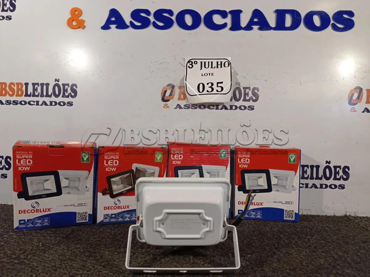 LOTE 035 - 05 REFLETORES DECORLED SUPERLED 220V 10W LUZ BRANCA DECORLUX NOVO. (NO ESTADO)