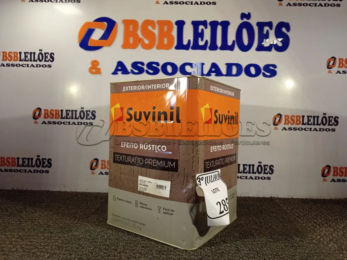 LOTE 285 - 01 LATA DE TINTA TEXTURATTO PREMIUM EFEITO RÚSTICO EXTERIOR/INTERIOR SUVINIL 25KG. NO ESTADO) ATENÇÃO! FAZER A VISITAÇÃO ANTES DE ARREMATAR, NÃO SABEMOS SE FUNCIONA. LEILÃO NÃO TEM GARANTIA E NEM DEVOLUÇÃO, SUJEITO A POSSÍVEIS AVARIAS VISÍVEIS/OCULTAS E/OU AUSÊNCIA DE COMPONENTES.