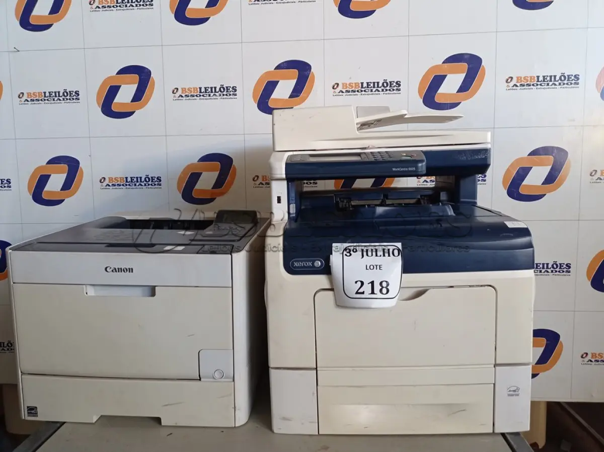 LOTE 218 - 02 IMPRESSORAS, SENDO 01 A LASER MODELO:5280 MARCA CANON E 01MULTIFUNCIONAL WORKCENTRE 6605 SEM TONNER. (NO ESTADO) ATENÇÃO! FAZER A VISITAÇÃO ANTES DE ARREMATAR, NÃO SABEMOS SE FUNCIONA. LEILÃO NÃO TEM GARANTIA E NEM DEVOLUÇÃO, SUJEITO A POSSÍVEIS AVARIAS VISÍVEIS/OCULTAS E/OU AUSÊNCIA DE COMPONENTES.