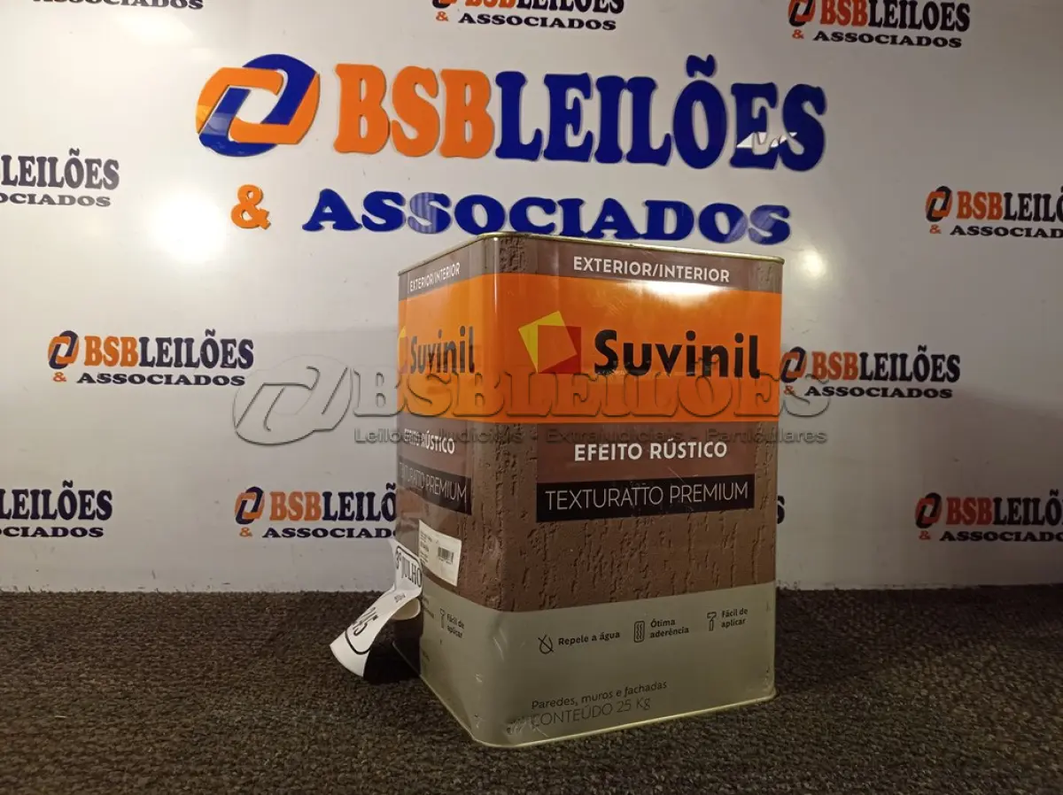 LOTE 245 - 01 LATA DE TINTA TEXTURATTO PREMIUM EFEITO RÚSTICO EXTERIOR/INTERIOR SUVINIL 25KG. (NO ESTADO) ATENÇÃO! FAZER A VISITAÇÃO ANTES DE ARREMATAR, NÃO SABEMOS SE FUNCIONA. LEILÃO NÃO TEM GARANTIA E NEM DEVOLUÇÃO, SUJEITO A POSSÍVEIS AVARIAS VISÍVEIS/OCULTAS E/OU AUSÊNCIA DE COMPONENTES.
