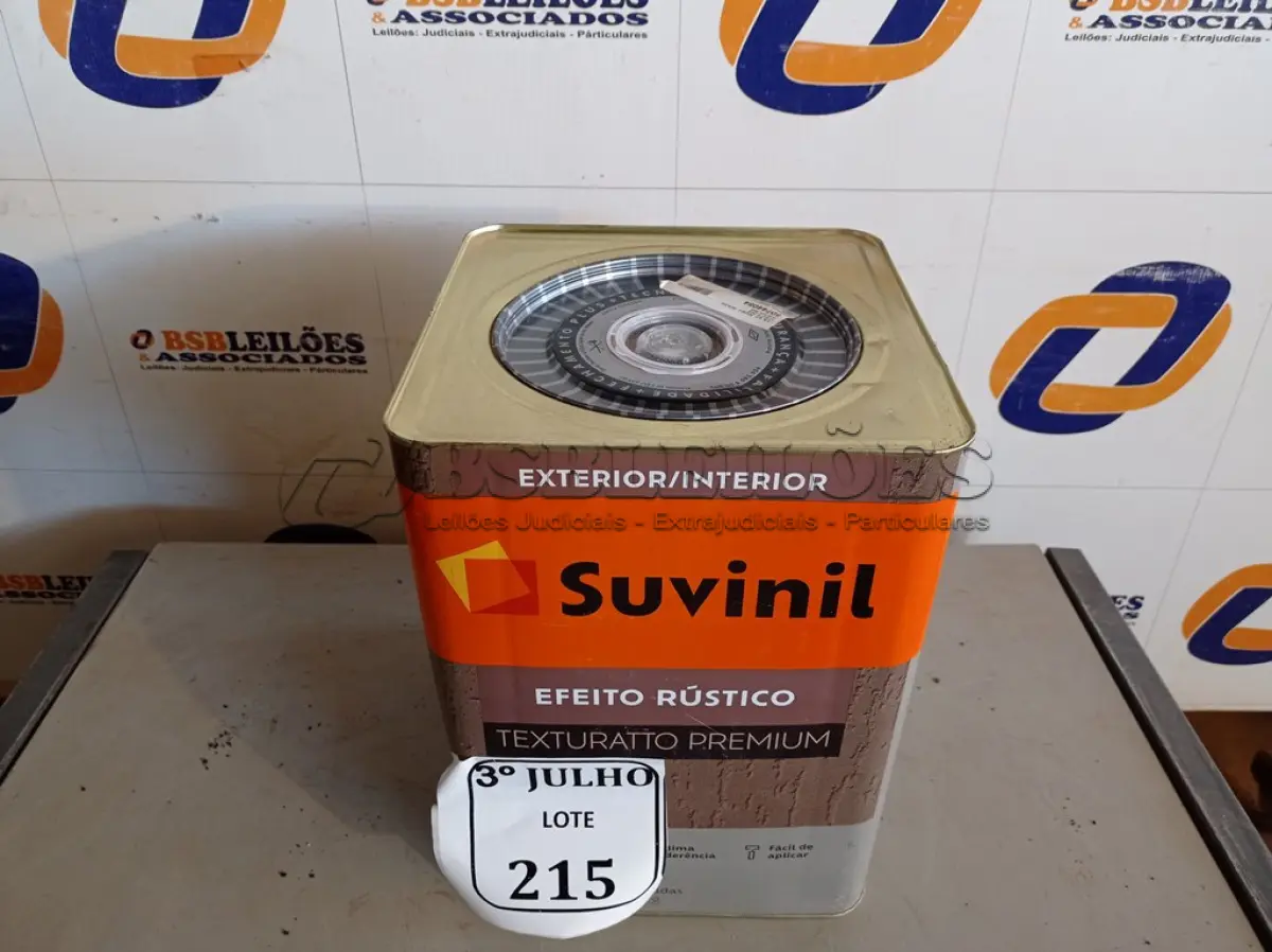 LOTE 215 - 01 LATA DE TINTA TEXTURATTO PREMIUM EFEITO RÚSTICO EXTERIOR/INTERIOR SUVINIL 25KG. (NO ESTADO) ATENÇÃO! FAZER A VISITAÇÃO ANTES DE ARREMATAR, NÃO SABEMOS SE FUNCIONA. LEILÃO NÃO TEM GARANTIA E NEM DEVOLUÇÃO, SUJEITO A POSSÍVEIS AVARIAS VISÍVEIS/OCULTAS E/OU AUSÊNCIA DE COMPONENTES.