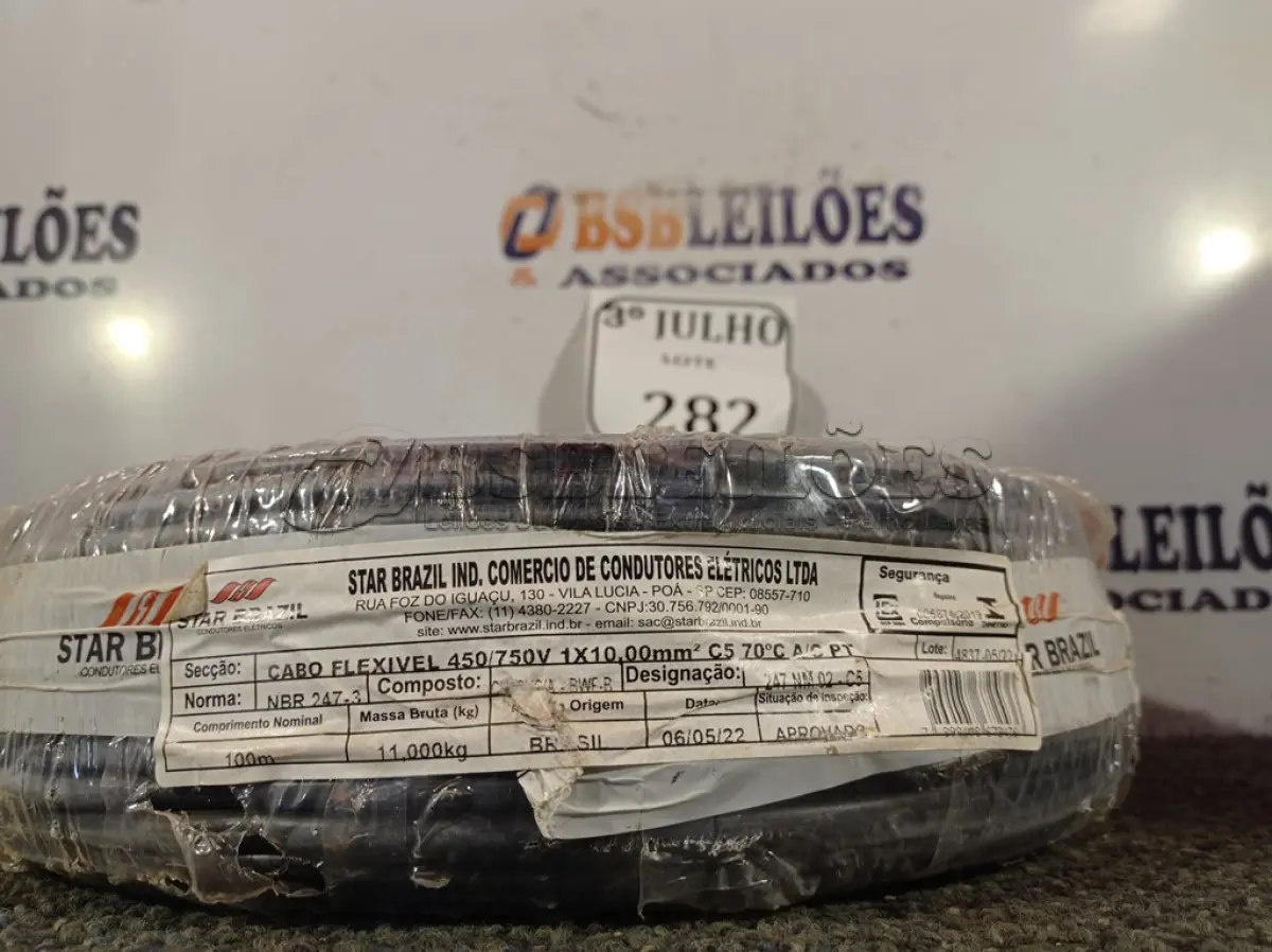 LOTE 282 - 01 ROLO DE CABO FLEXÍVEL 1×10,00MM NA COR PRETO. (NO ESTADO) ATENÇÃO! FAZER A VISITAÇÃO ANTES DE ARREMATAR, NÃO SABEMOS SE FUNCIONA. LEILÃO NÃO TEM GARANTIA E NEM DEVOLUÇÃO, SUJEITO A POSSÍVEIS AVARIAS VISÍVEIS/OCULTAS E/OU AUSÊNCIA DE COMPONENTES.