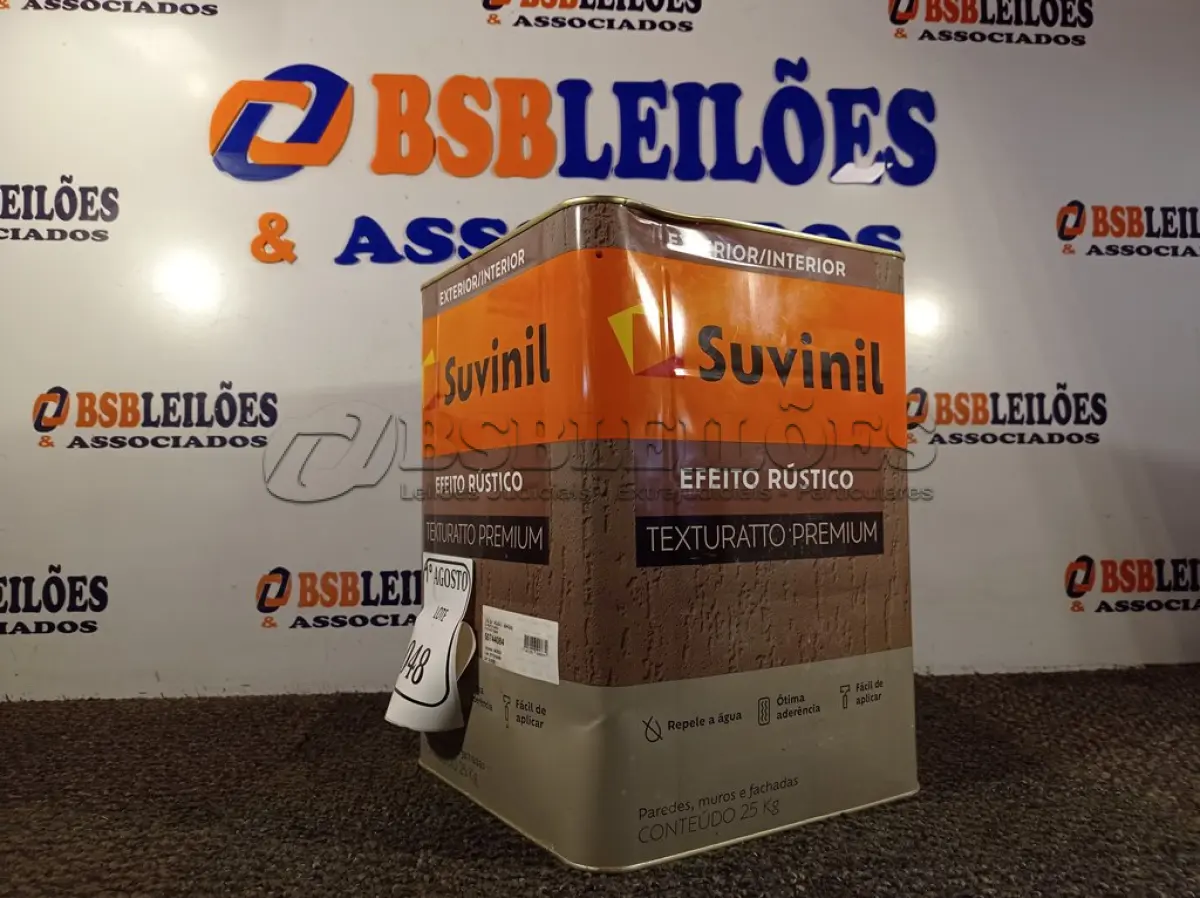 LOTE 048 - 01 LATA DE TINTA TEXTURATTO PREMIUM EFEITO RÚSTICO INTERIOR/EXTERIOR SUVINIL 25KG. (NO ESTADO) ATENÇÃO! FAZER A VISITAÇÃO ANTES DE ARREMATAR, NÃO SABEMOS SE FUNCIONA. LEILÃO NÃO TEM GARANTIA E NEM DEVOLUÇÃO, SUJEITO A POSSÍVEIS AVARIAS VISÍVEIS/OCULTAS E/OU AUSÊNCIA DE COMPONENTES.