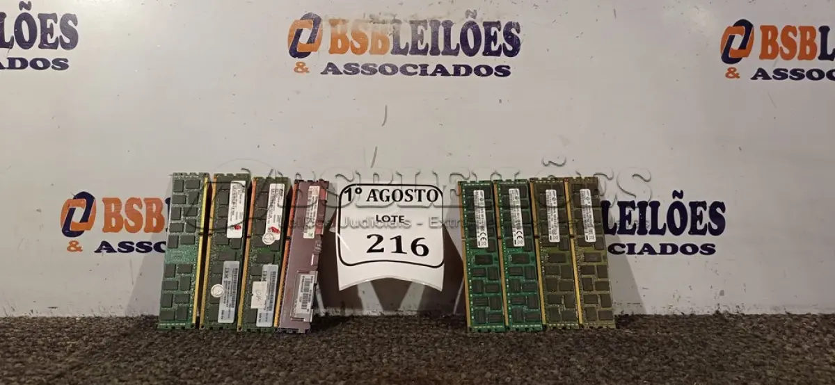 LOTE 216 - 01 LOTE COM 08 MEMORIAS PARA SERVIDOR PC3, SENDO 07 DE 8GB E 01 DE 04GB.  (NO ESTADO) ATENÇÃO! FAZER A VISITAÇÃO ANTES DE ARREMATAR, NÃO SABEMOS SE FUNCIONA. LEILÃO NÃO TEM GARANTIA E NEM DEVOLUÇÃO, SUJEITO A POSSÍVEIS AVARIAS VISÍVEIS/OCULTAS E/OU AUSÊNCIA DE COMPONENTES.