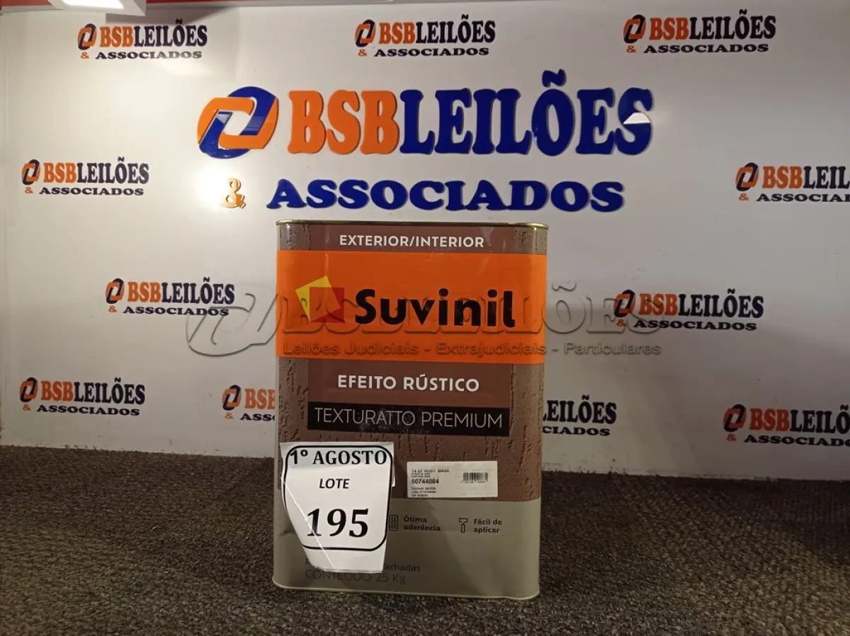 LOTE 195 - 01 LATA DE TINTA TEXTURATTO PREMIUM EFEITO RÚSTICO INTERIOR/EXTERIOR SUVINIL 25KG. (NO ESTADO) ATENÇÃO! FAZER A VISITAÇÃO ANTES DE ARREMATAR, NÃO SABEMOS SE FUNCIONA. LEILÃO NÃO TEM GARANTIA E NEM DEVOLUÇÃO, SUJEITO A POSSÍVEIS AVARIAS VISÍVEIS/OCULTAS E/OU AUSÊNCIA DE COMPONENTES.
