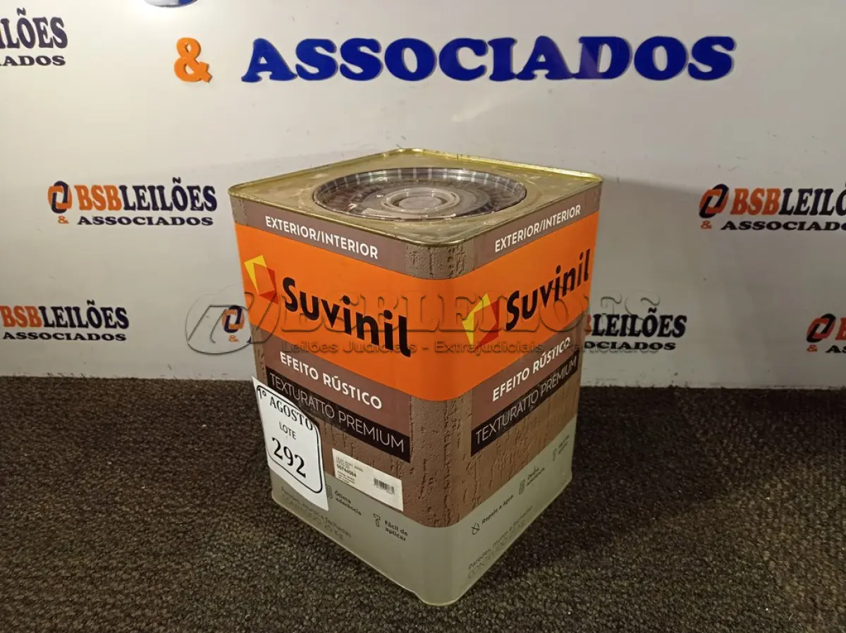 LOTE 292 - 01 LATA DE TINTA TEXTURATTO PREMIUM EFEITO RÚSTICO INTERIOR/EXTERIOR SUVINIL 25KG. (NO ESTADO) ATENÇÃO! FAZER A VISITAÇÃO ANTES DE ARREMATAR, NÃO SABEMOS SE FUNCIONA. LEILÃO NÃO TEM GARANTIA E NEM DEVOLUÇÃO, SUJEITO A POSSÍVEIS AVARIAS VISÍVEIS/OCULTAS E/OU AUSÊNCIA DE COMPONENTES.