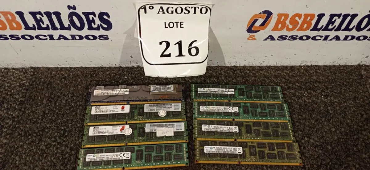 LOTE 216 - 01 LOTE COM 08 MEMORIAS PARA SERVIDOR PC3, SENDO 07 DE 8GB E 01 DE 04GB.  (NO ESTADO) ATENÇÃO! FAZER A VISITAÇÃO ANTES DE ARREMATAR, NÃO SABEMOS SE FUNCIONA. LEILÃO NÃO TEM GARANTIA E NEM DEVOLUÇÃO, SUJEITO A POSSÍVEIS AVARIAS VISÍVEIS/OCULTAS E/OU AUSÊNCIA DE COMPONENTES.