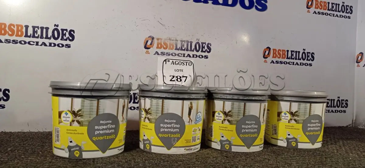 LOTE 287 - 04 BALDINHOS DE REJUNTE SUPERFINO PREMIUM QUARTZOLIT COM 2KG CADA. (NO ESTADO) ATENÇÃO! FAZER A VISITAÇÃO ANTES DE ARREMATAR, NÃO SABEMOS SE FUNCIONA. LEILÃO NÃO TEM GARANTIA E NEM DEVOLUÇÃO, SUJEITO A POSSÍVEIS AVARIAS VISÍVEIS/OCULTAS E/OU AUSÊNCIA DE COMPONENTES.