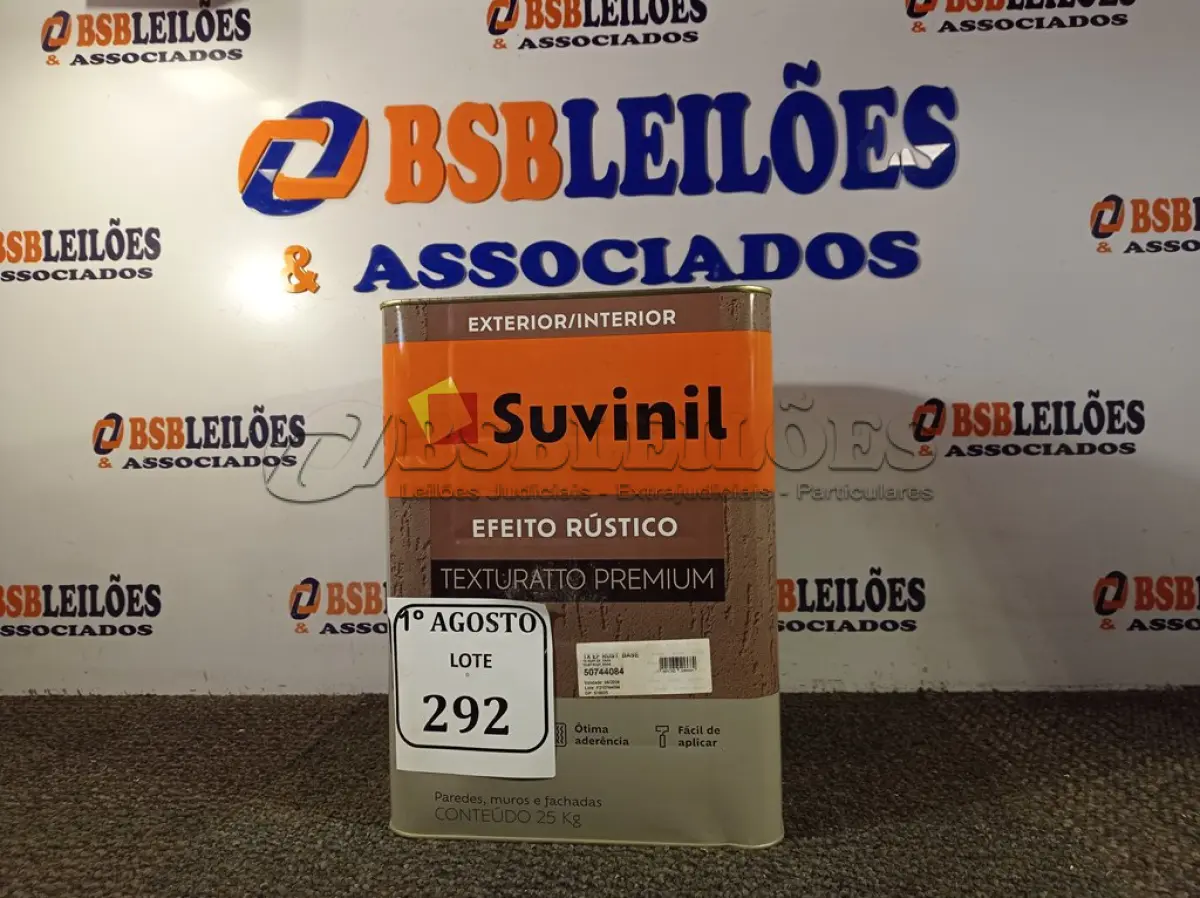 LOTE 292 - 01 LATA DE TINTA TEXTURATTO PREMIUM EFEITO RÚSTICO INTERIOR/EXTERIOR SUVINIL 25KG. (NO ESTADO) ATENÇÃO! FAZER A VISITAÇÃO ANTES DE ARREMATAR, NÃO SABEMOS SE FUNCIONA. LEILÃO NÃO TEM GARANTIA E NEM DEVOLUÇÃO, SUJEITO A POSSÍVEIS AVARIAS VISÍVEIS/OCULTAS E/OU AUSÊNCIA DE COMPONENTES.