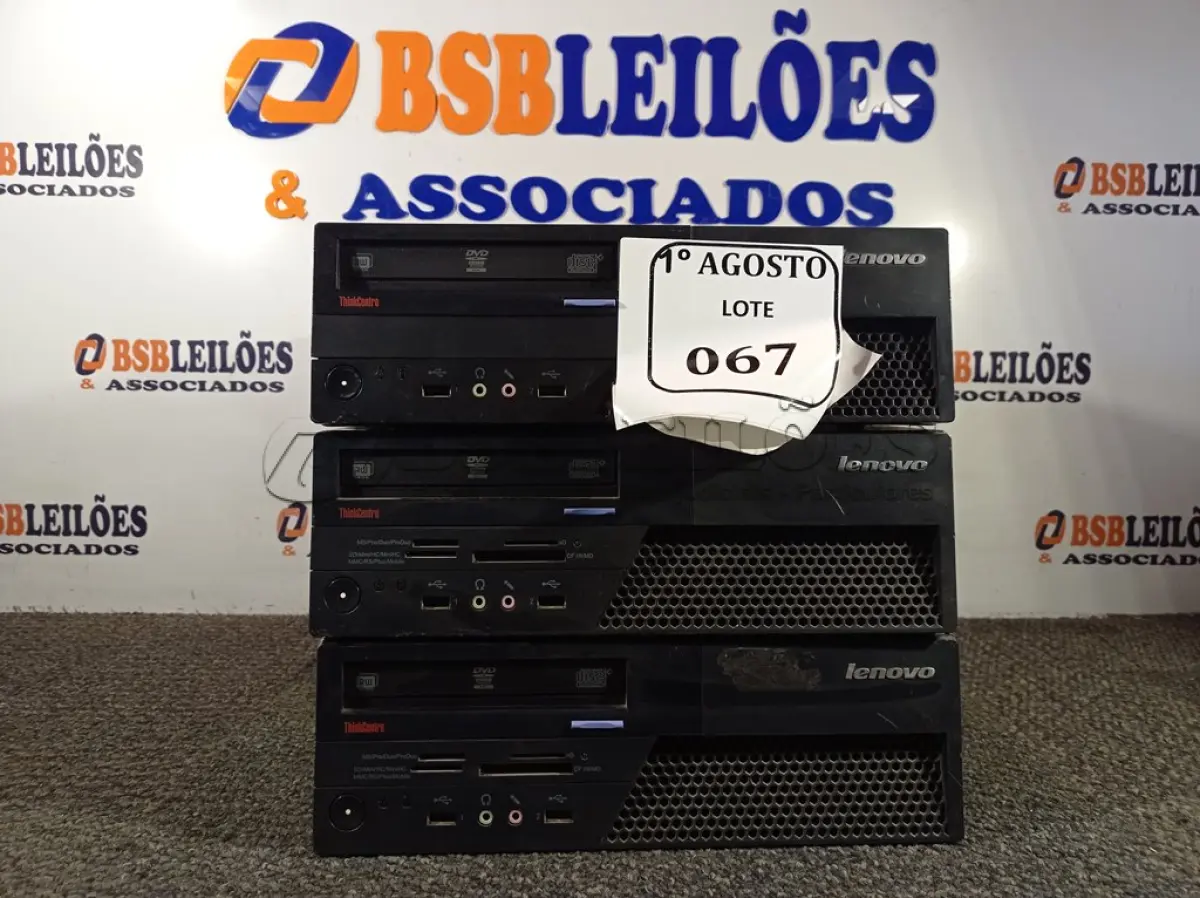 LOTE 067 - 03 CPUS MARCA LENOVO. (NO ESTADO) ATENÇÃO! FAZER A VISITAÇÃO ANTES DE ARREMATAR, NÃO SABEMOS SE FUNCIONA. LEILÃO NÃO TEM GARANTIA E NEM DEVOLUÇÃO, SUJEITO A POSSÍVEIS AVARIAS VISÍVEIS/OCULTAS E/OU AUSÊNCIA DE COMPONENTES.