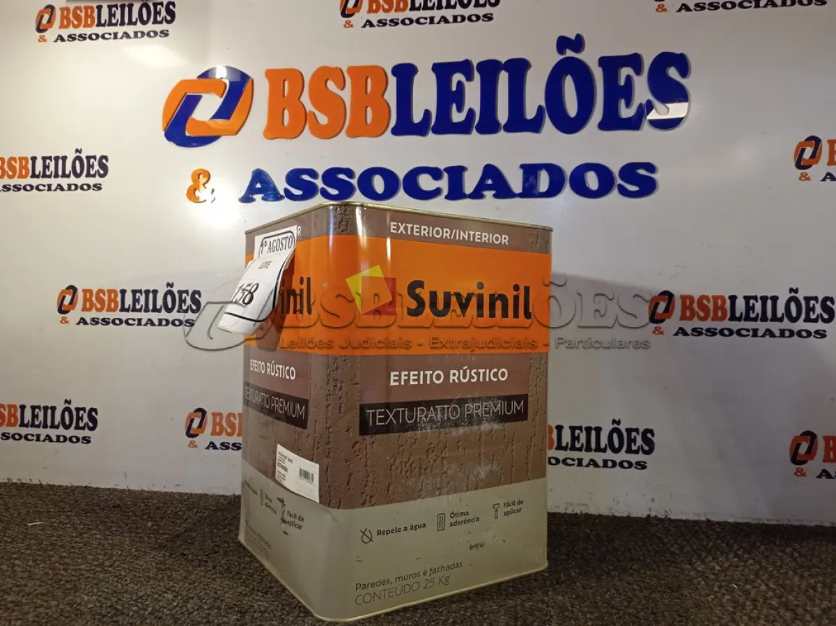 LOTE 158 - 01 LATA DE TINTA TEXTURATTO PREMIUM EFEITO RÚSTICO INTERIOR/EXTERIOR SUVINIL 25KG. (NO ESTADO) ATENÇÃO! FAZER A VISITAÇÃO ANTES DE ARREMATAR, NÃO SABEMOS SE FUNCIONA. LEILÃO NÃO TEM GARANTIA E NEM DEVOLUÇÃO, SUJEITO A POSSÍVEIS AVARIAS VISÍVEIS/OCULTAS E/OU AUSÊNCIA DE COMPONENTES.