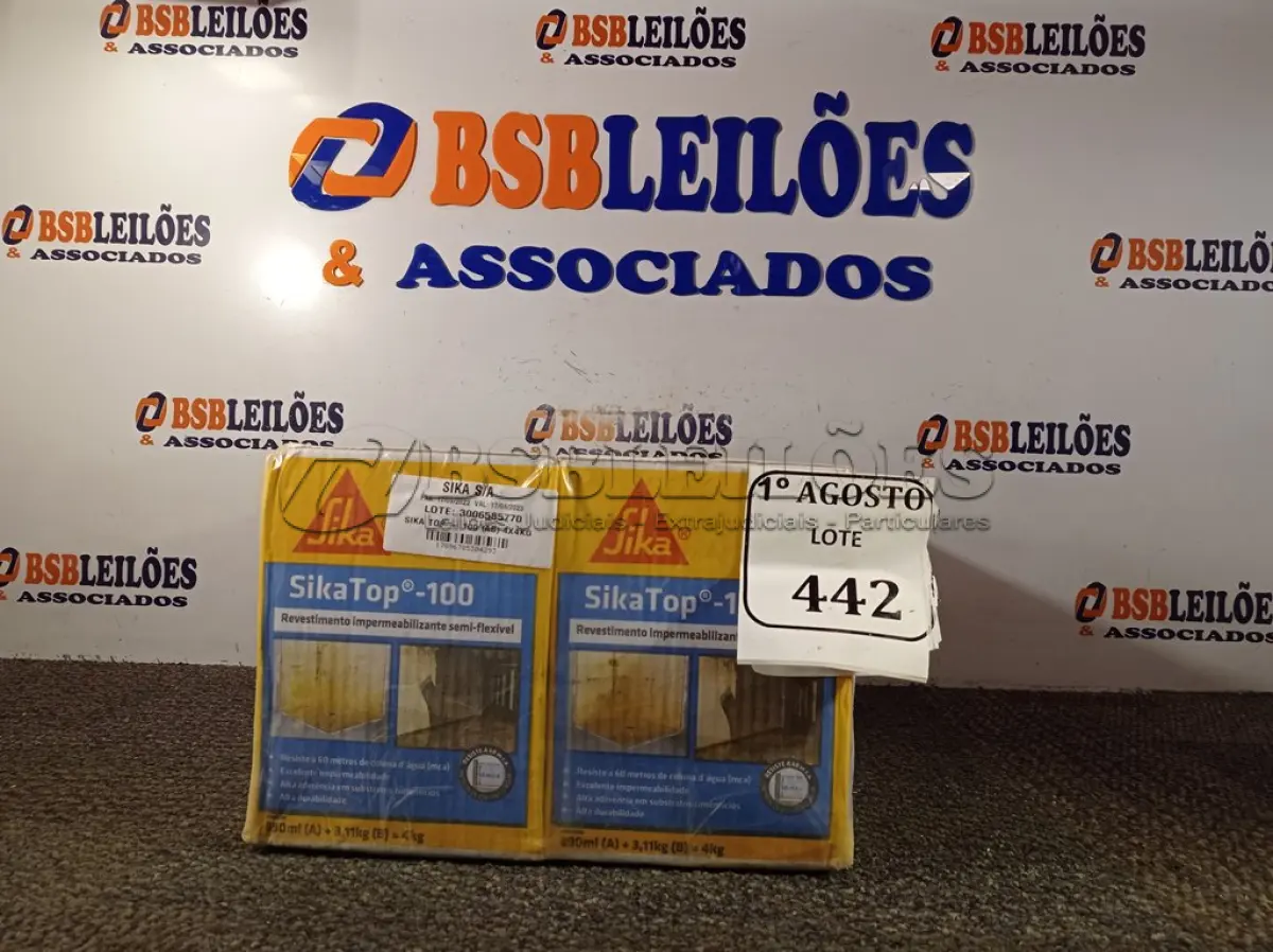 LOTE 442 - 04 CAIXA SIKA TOP 100 REVESTIMENTO IMPERMEABILIZANTE SEMI-FLEXIVEL 4KG. (NO ESTADO) ATENÇÃO! FAZER A VISITAÇÃO ANTES DE ARREMATAR, NÃO SABEMOS SE FUNCIONA. LEILÃO NÃO TEM GARANTIA E NEM DEVOLUÇÃO, SUJEITO A POSSÍVEIS AVARIAS VISÍVEIS/OCULTAS E/OU AUSÊNCIA DE COMPONENTES.