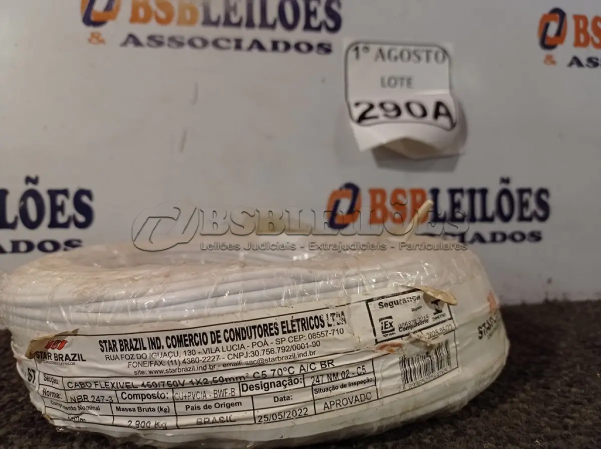 LOTE 290 - 01 ROLO DE CABO FLEXÍVEL 450/750VOLTS 1X2,50MM NA COR BRANCO. (NO ESTADO) ATENÇÃO! FAZER A VISITAÇÃO ANTES DE ARREMATAR, NÃO SABEMOS SE FUNCIONA. LEILÃO NÃO TEM GARANTIA E NEM DEVOLUÇÃO, SUJEITO A POSSÍVEIS AVARIAS VISÍVEIS/OCULTAS E/OU AUSÊNCIA DE COMPONENTES.