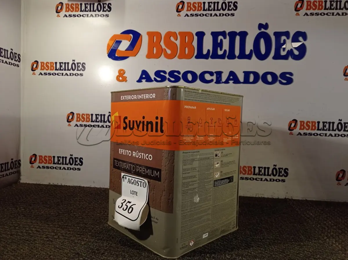 LOTE 356 - 01 LATA DE TINTA TEXTURATTO PREMIUM EFEITO RÚSTICO INTERIOR/EXTERIOR SUVINIL 25KG. (NO ESTADO) ATENÇÃO! FAZER A VISITAÇÃO ANTES DE ARREMATAR, NÃO SABEMOS SE FUNCIONA. LEILÃO NÃO TEM GARANTIA E NEM DEVOLUÇÃO, SUJEITO A POSSÍVEIS AVARIAS VISÍVEIS/OCULTAS E/OU AUSÊNCIA DE COMPONENTES.