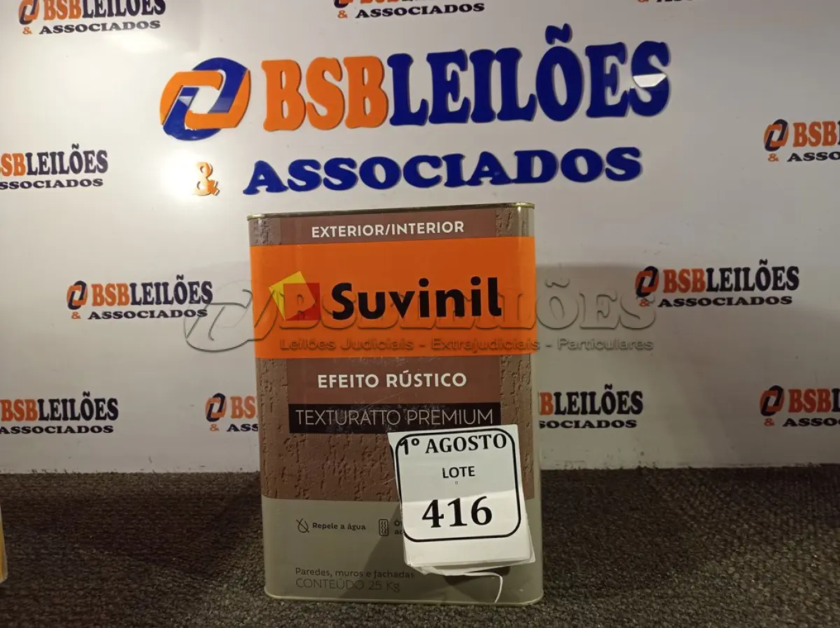 LOTE 416 - 01 LATA DE TINTA TEXTURATTO PREMIUM EFEITO RÚSTICO INTERIOR/EXTERIOR SUVINIL 25KG. (NO ESTADO) ATENÇÃO! FAZER A VISITAÇÃO ANTES DE ARREMATAR, NÃO SABEMOS SE FUNCIONA. LEILÃO NÃO TEM GARANTIA E NEM DEVOLUÇÃO, SUJEITO A POSSÍVEIS AVARIAS VISÍVEIS/OCULTAS E/OU AUSÊNCIA DE COMPONENTES.