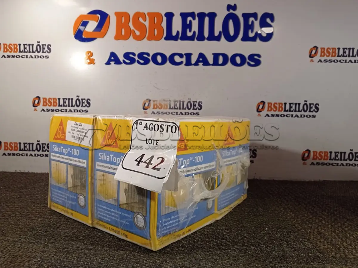 LOTE 442 - 04 CAIXA SIKA TOP 100 REVESTIMENTO IMPERMEABILIZANTE SEMI-FLEXIVEL 4KG. (NO ESTADO) ATENÇÃO! FAZER A VISITAÇÃO ANTES DE ARREMATAR, NÃO SABEMOS SE FUNCIONA. LEILÃO NÃO TEM GARANTIA E NEM DEVOLUÇÃO, SUJEITO A POSSÍVEIS AVARIAS VISÍVEIS/OCULTAS E/OU AUSÊNCIA DE COMPONENTES.