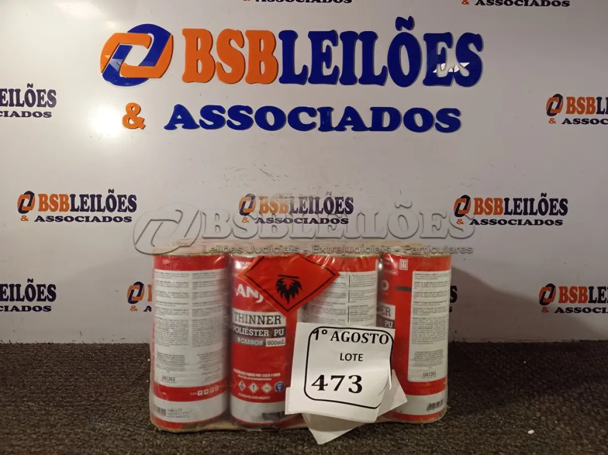 LOTE 473 - 12 LATAS DE 900ML CADA THINNER POLIÉSTER PU. (NO ESTADO) ATENÇÃO! FAZER A VISITAÇÃO ANTES DE ARREMATAR, NÃO SABEMOS SE FUNCIONA. LEILÃO NÃO TEM GARANTIA E NEM DEVOLUÇÃO, SUJEITO A POSSÍVEIS AVARIAS VISÍVEIS/OCULTAS E/OU AUSÊNCIA DE COMPONENTES.