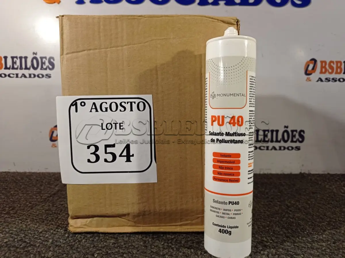 LOTE 354 - 12 SELANTES MULTIUSO DE POLIURETANO PU 40 CONTENDO 400MG CADA. (NO ESTADO) ATENÇÃO! FAZER A VISITAÇÃO ANTES DE ARREMATAR, NÃO SABEMOS SE FUNCIONA. LEILÃO NÃO TEM GARANTIA E NEM DEVOLUÇÃO, SUJEITO A POSSÍVEIS AVARIAS VISÍVEIS/OCULTAS E/OU AUSÊNCIA DE COMPONENTES.