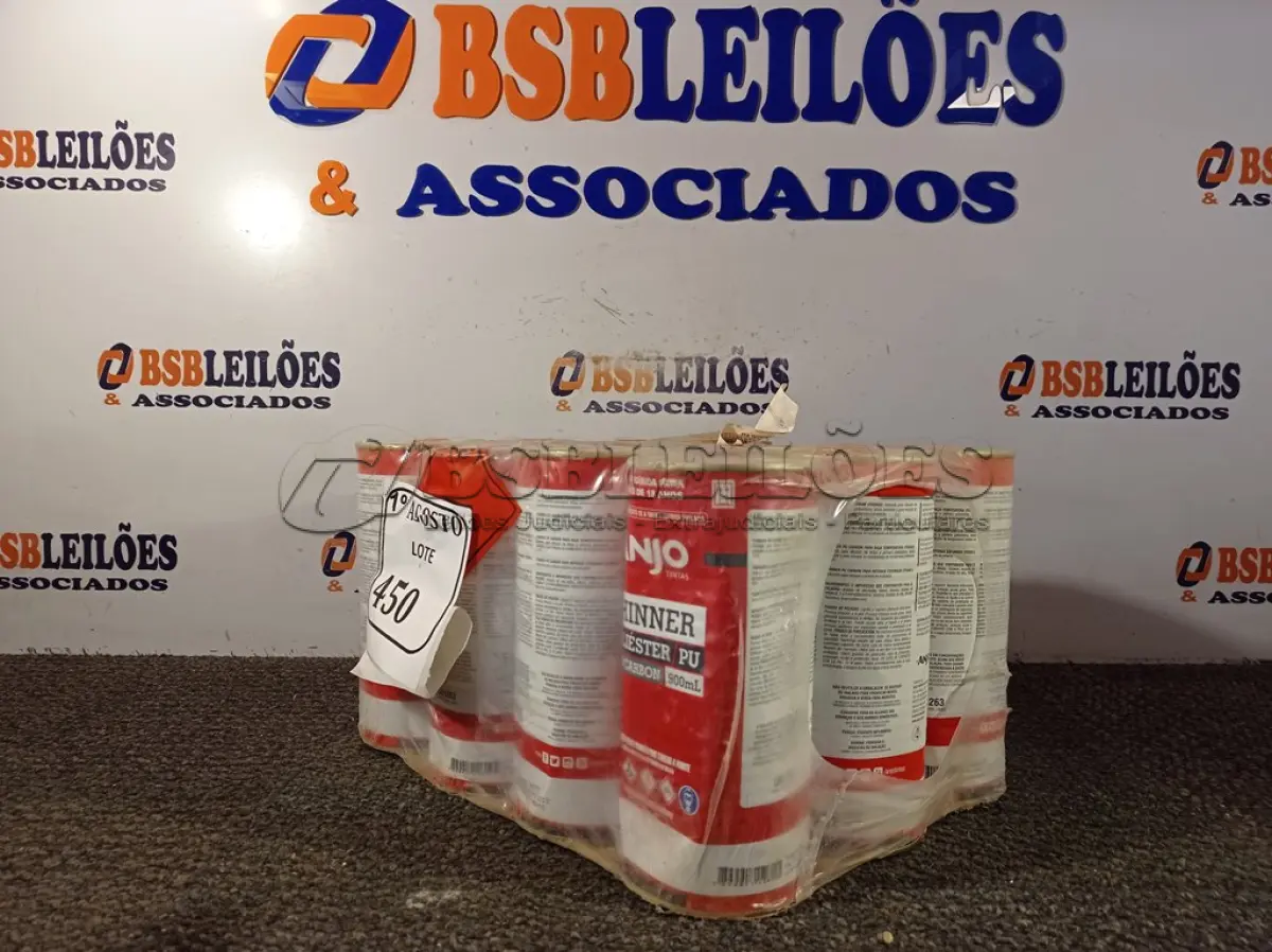 LOTE 450 - 12 LATAS DE 900ML CADA THINNER POLIÉSTER PU. (NO ESTADO) ATENÇÃO! FAZER A VISITAÇÃO ANTES DE ARREMATAR, NÃO SABEMOS SE FUNCIONA. LEILÃO NÃO TEM GARANTIA E NEM DEVOLUÇÃO, SUJEITO A POSSÍVEIS AVARIAS VISÍVEIS/OCULTAS E/OU AUSÊNCIA DE COMPONENTES.