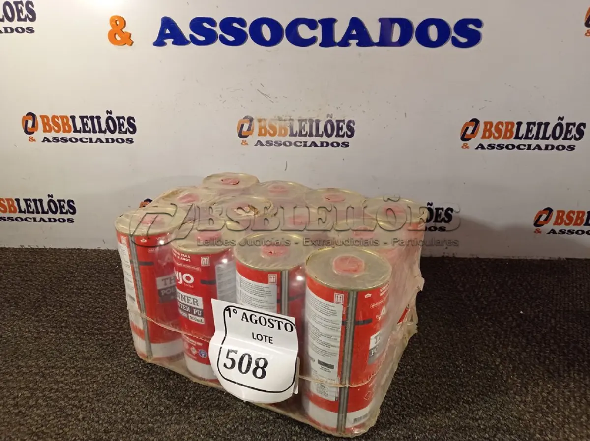 LOTE 508 - 12 LATAS DE 900ML CADA THINNER POLIÉSTER PU. (NO ESTADO) ATENÇÃO! FAZER A VISITAÇÃO ANTES DE ARREMATAR, NÃO SABEMOS SE FUNCIONA. LEILÃO NÃO TEM GARANTIA E NEM DEVOLUÇÃO, SUJEITO A POSSÍVEIS AVARIAS VISÍVEIS/OCULTAS E/OU AUSÊNCIA DE COMPONENTES.